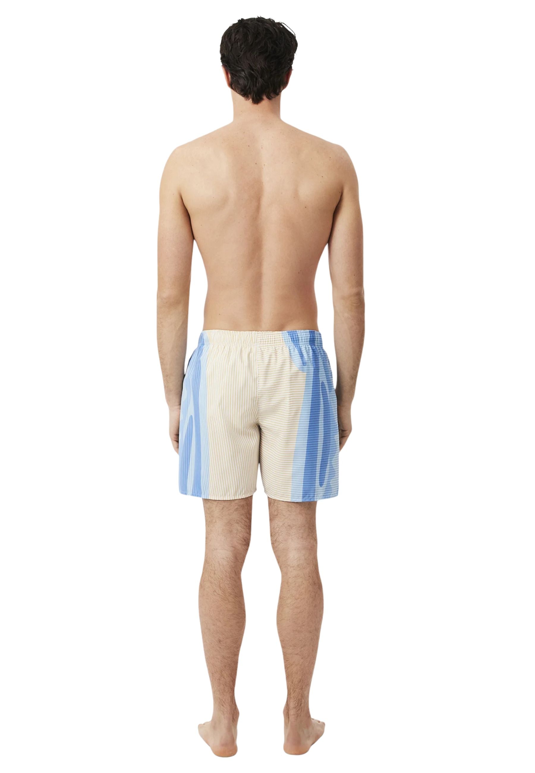 BAÑADOR LACOSTE BEIGE STRIPPED CROCO SWIMSHORT