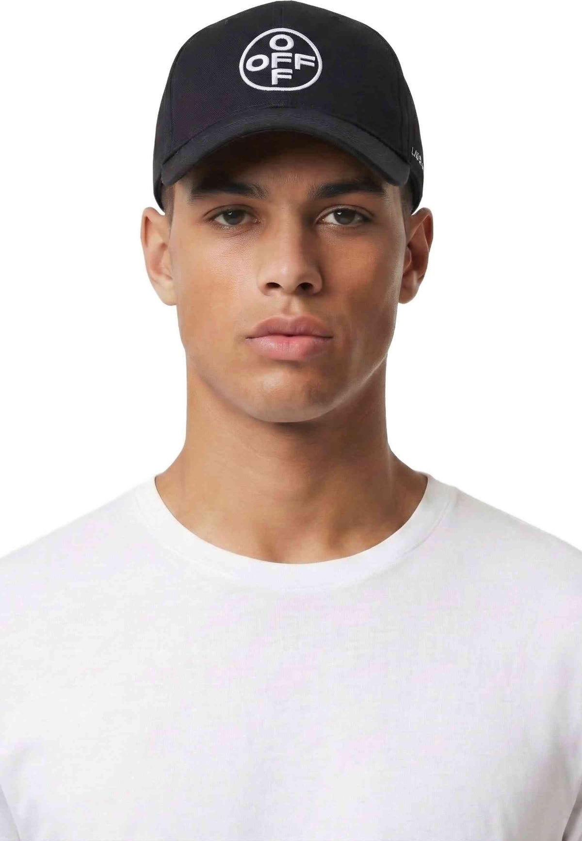 L/AB c/o Off-White BLACK EMBROIDERED CURVED BRIM TWILL CAP