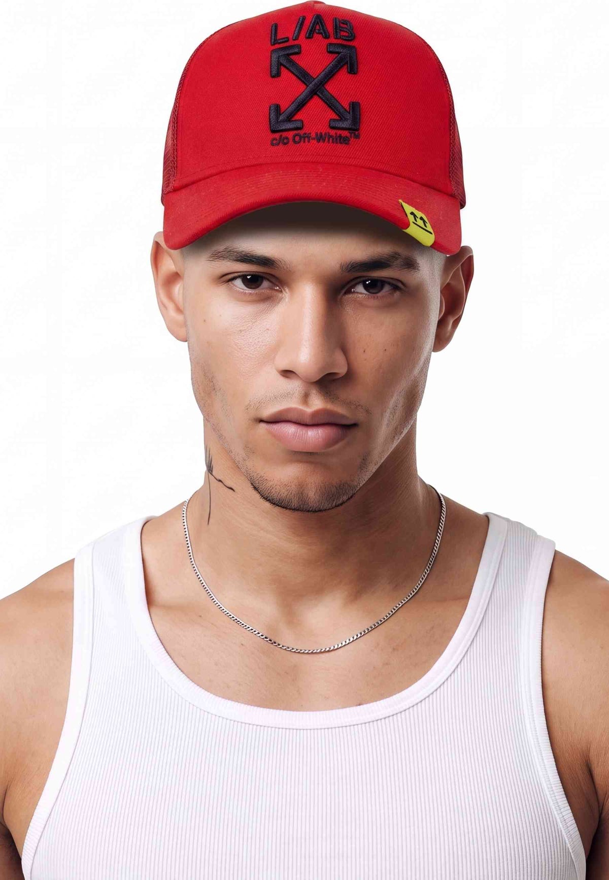CAPPELLO L/AB c/o Off-White ROSSO CLAMP ARROWS CURVED BRIM TRUCKER CAP