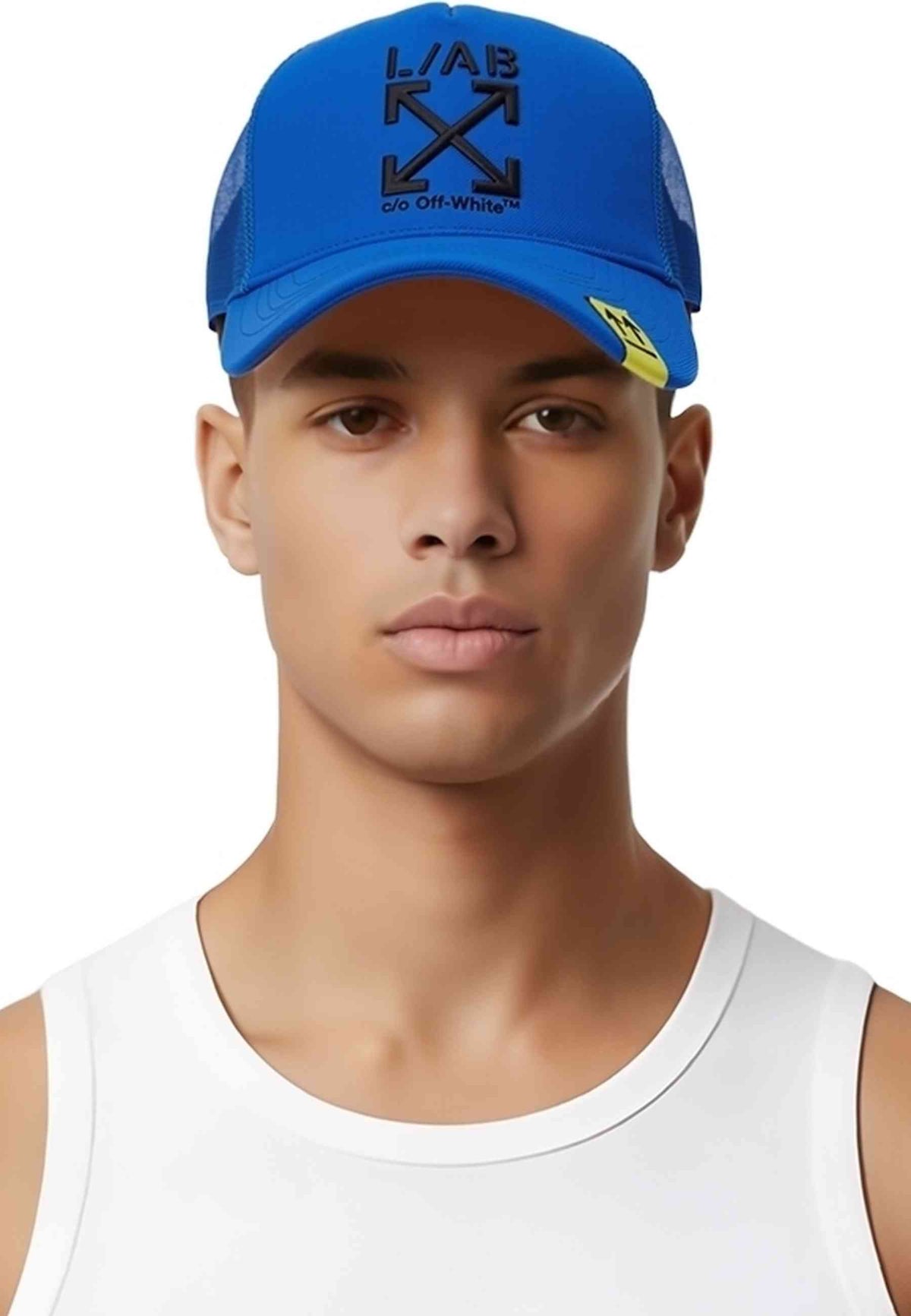 L/AB c/o Off-White ROYAL CLAMP ARROWS CURVED BRIM TRUCKER CAP