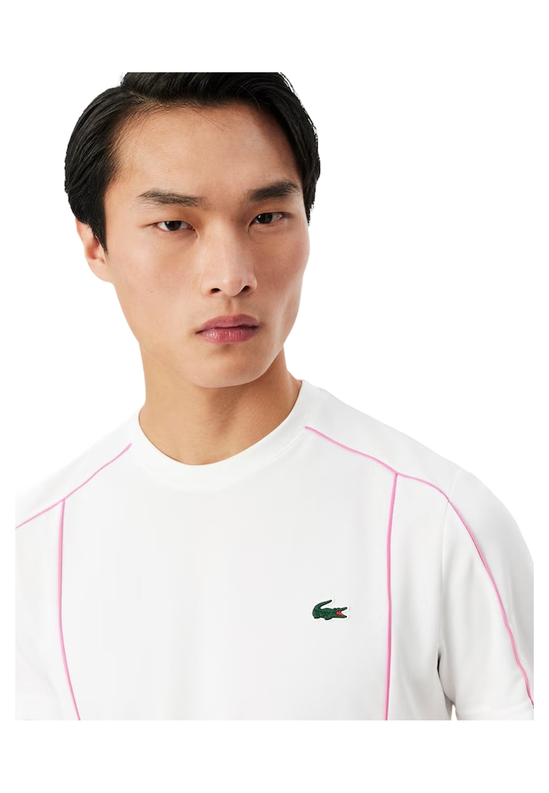 CAMISETA LACOSTE SPORT BLANCA ULTRA DRY RIBETED CONTRAST TEE