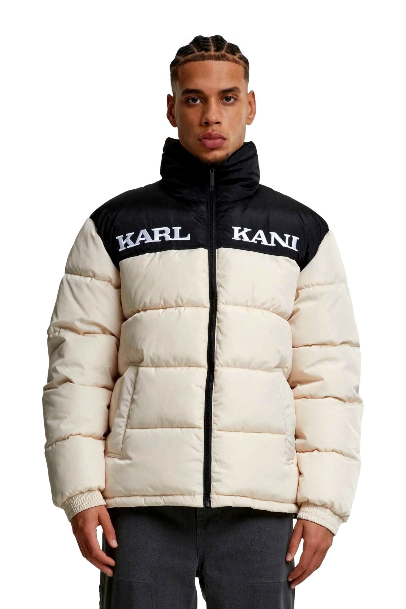ABRIGO KARL KANI BEIGE COMBINADO RETRO ESSENTIAL PUFFER JACKET - AREA ZERO