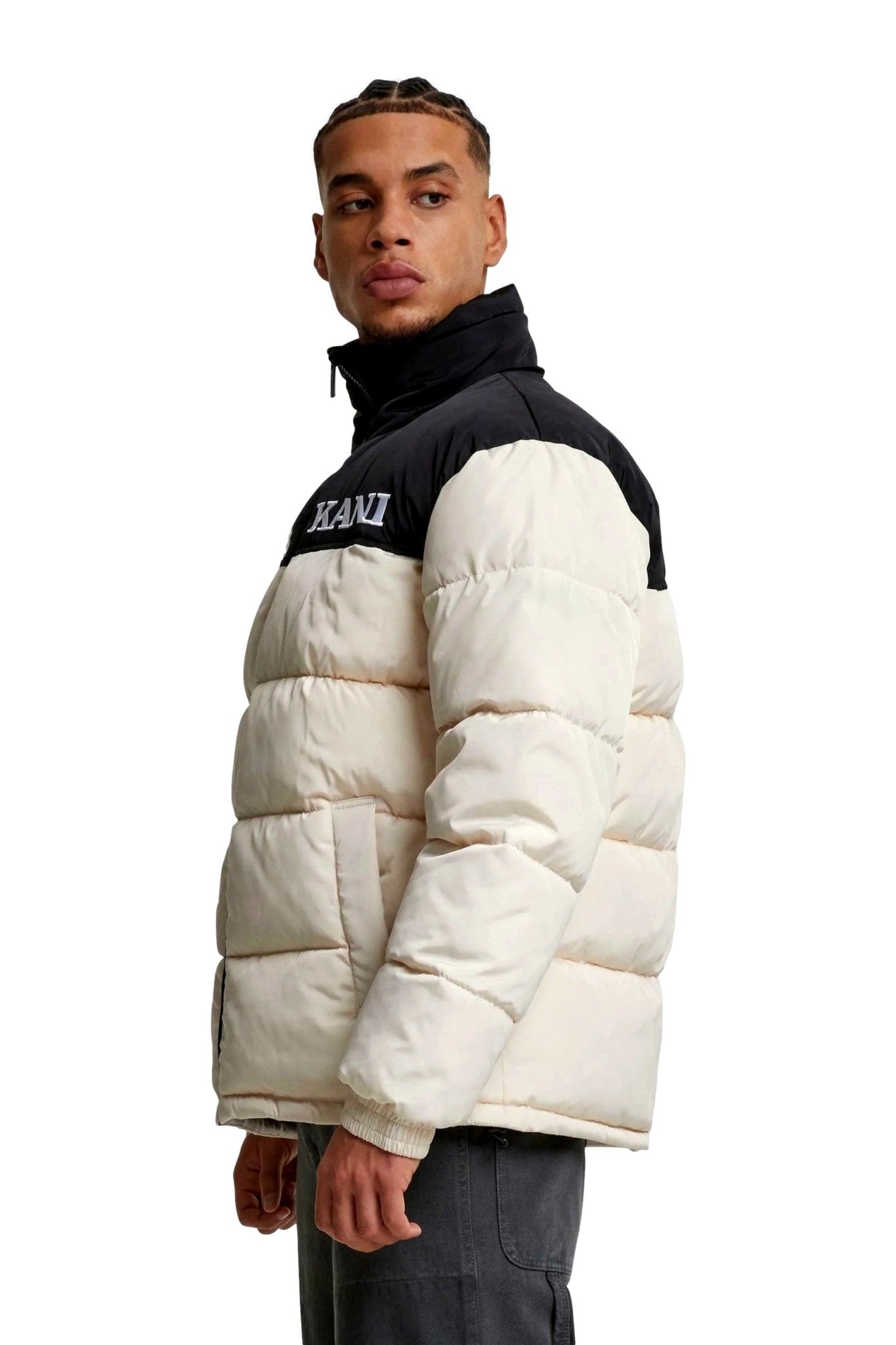 ABRIGO KARL KANI BEIGE COMBINADO RETRO ESSENTIAL PUFFER JACKET - AREA ZERO
