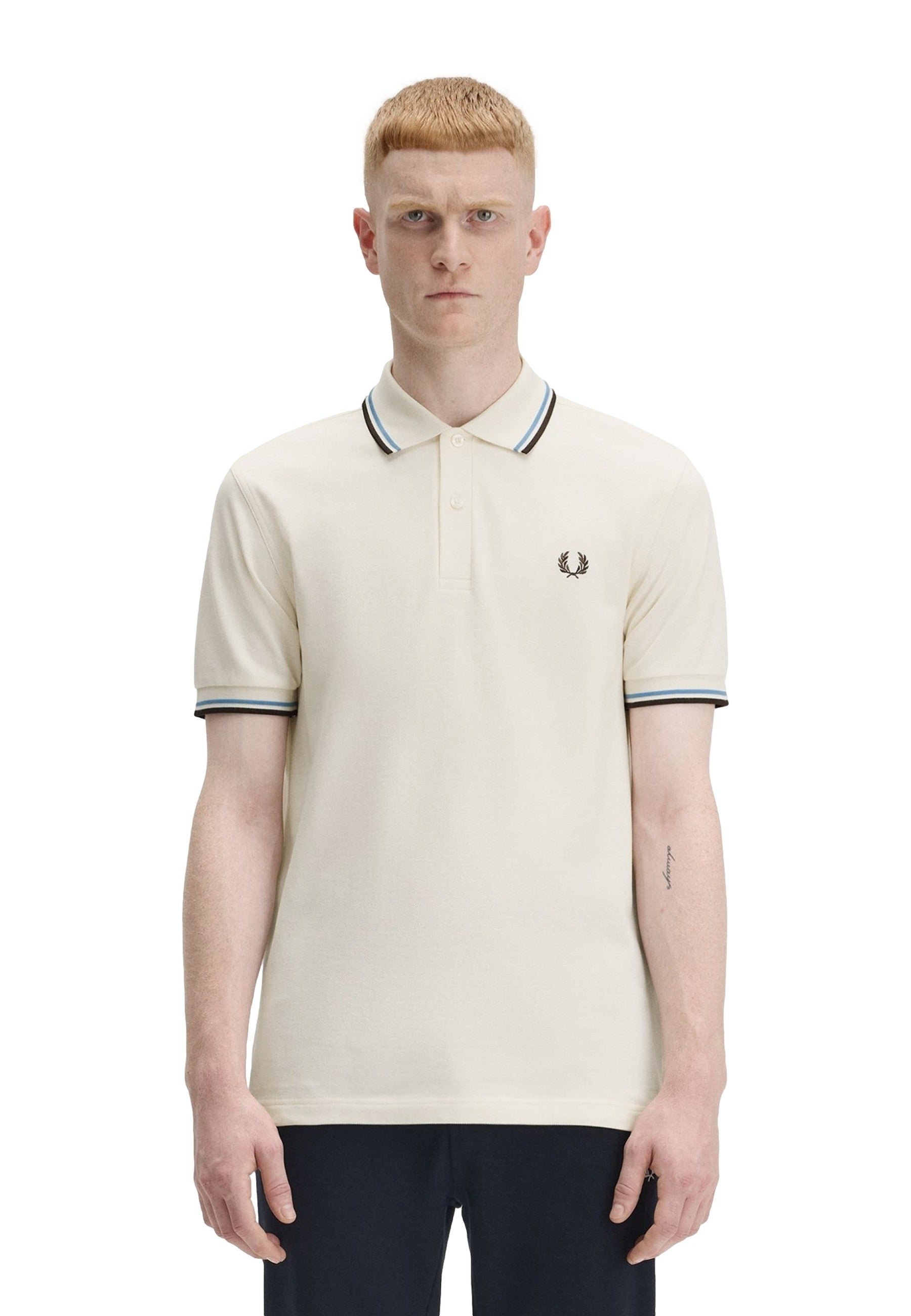 POLO FRED PERRY BEIGE/AZUL-NEGRO TWIN TIPPED SHIRT