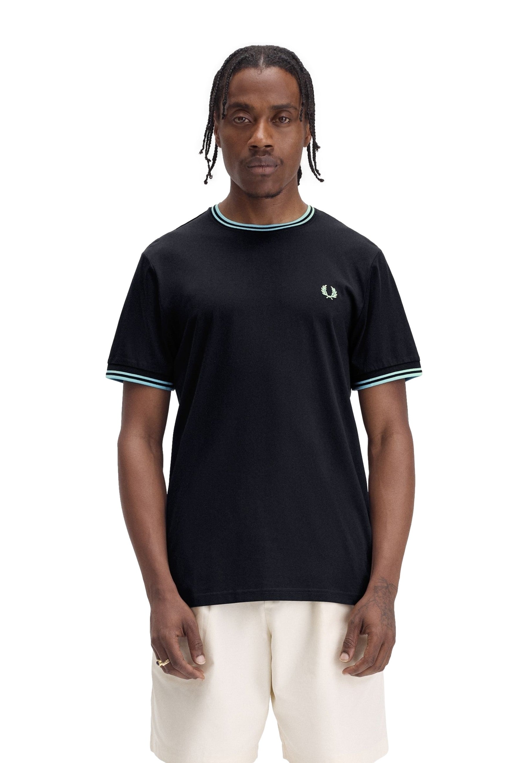 CAMISETA FRED PERRY NEGRA/AZUL RIBETED NECK TEE