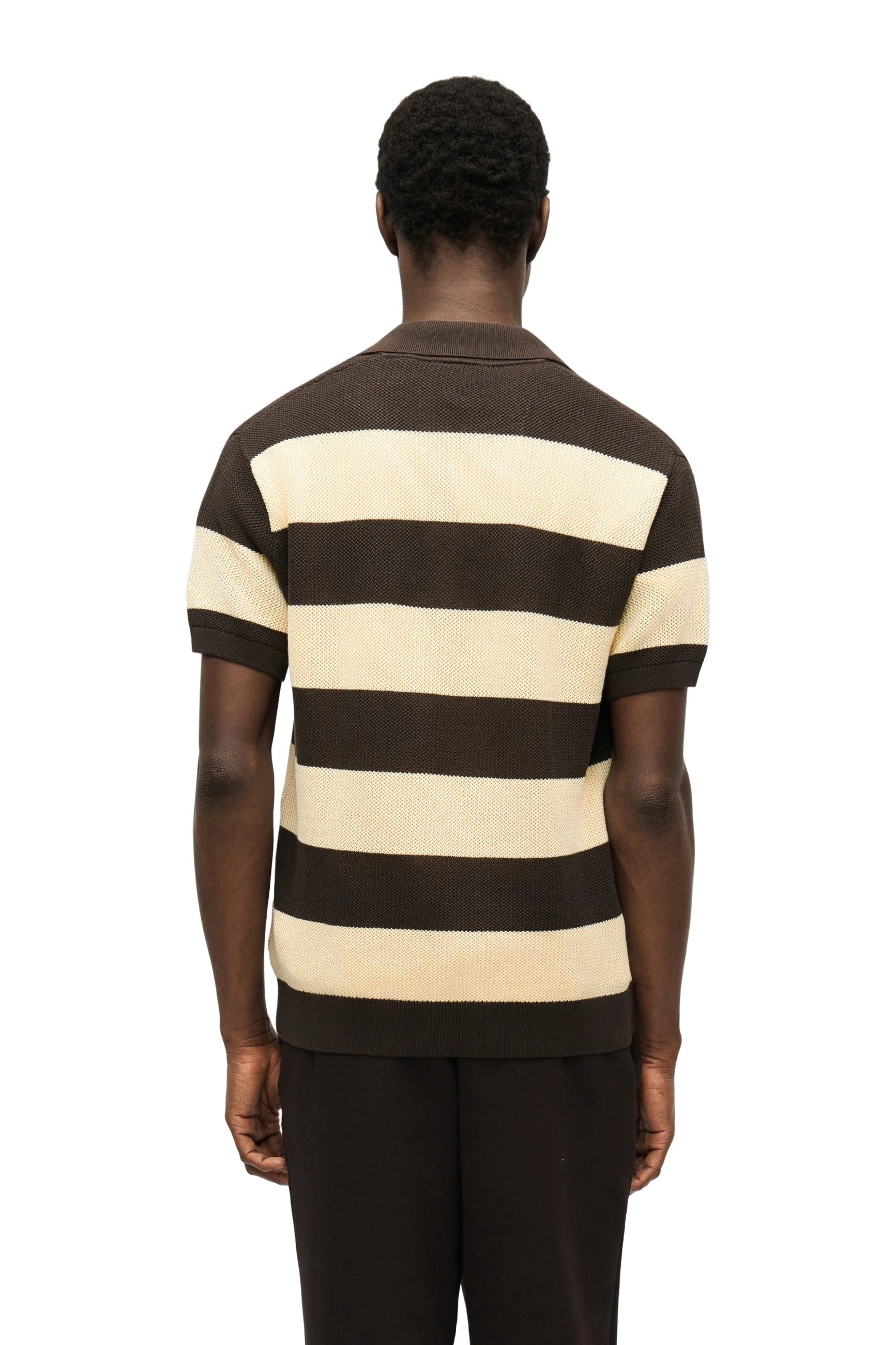 CAMISETA LACOSTE MARRON/BEIGE RAYAS STRIPPED POLO COLLAR SWEATER