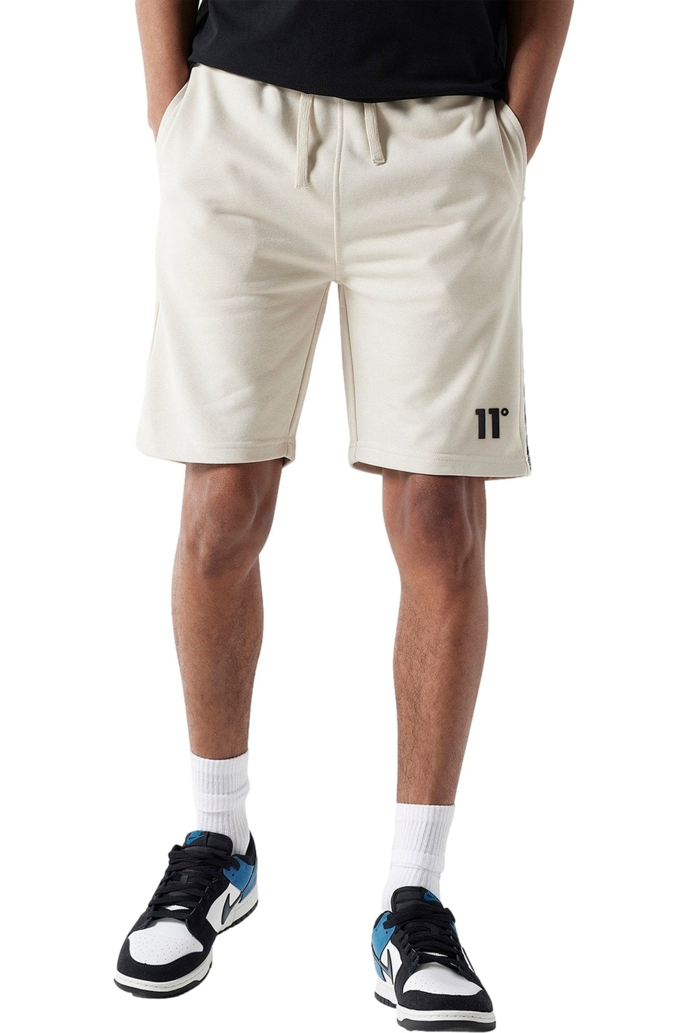 BERMUDA 11 DEGREES BEIGE COLOUR BLOCK TAPED SWEAT SHORT - AREA ZERO
