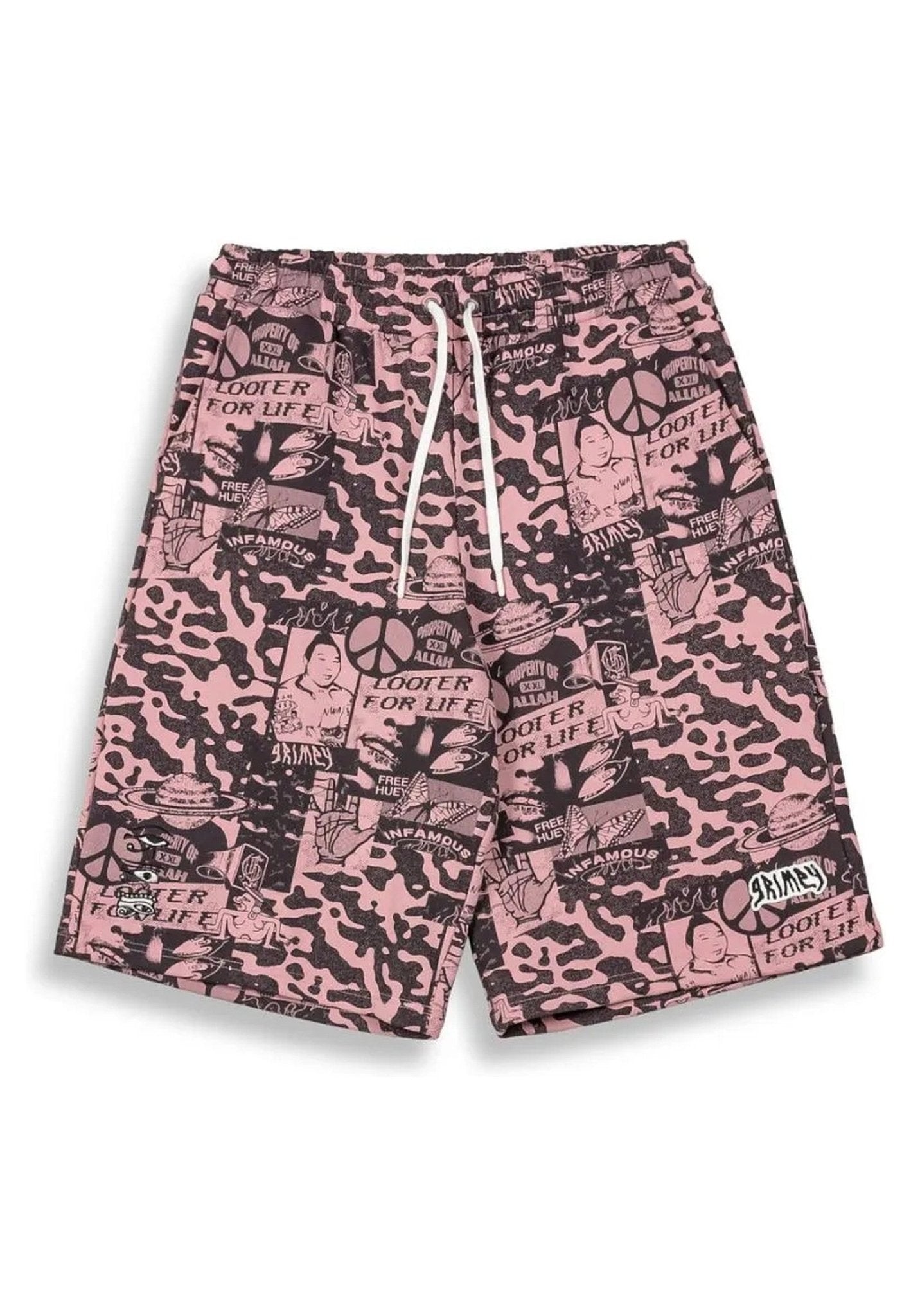 BERMUDA GRIMEY ROSA PEACE WHITHIN ALL OVER PRINT BAGGY SWEATSHORTS - AREA ZERO