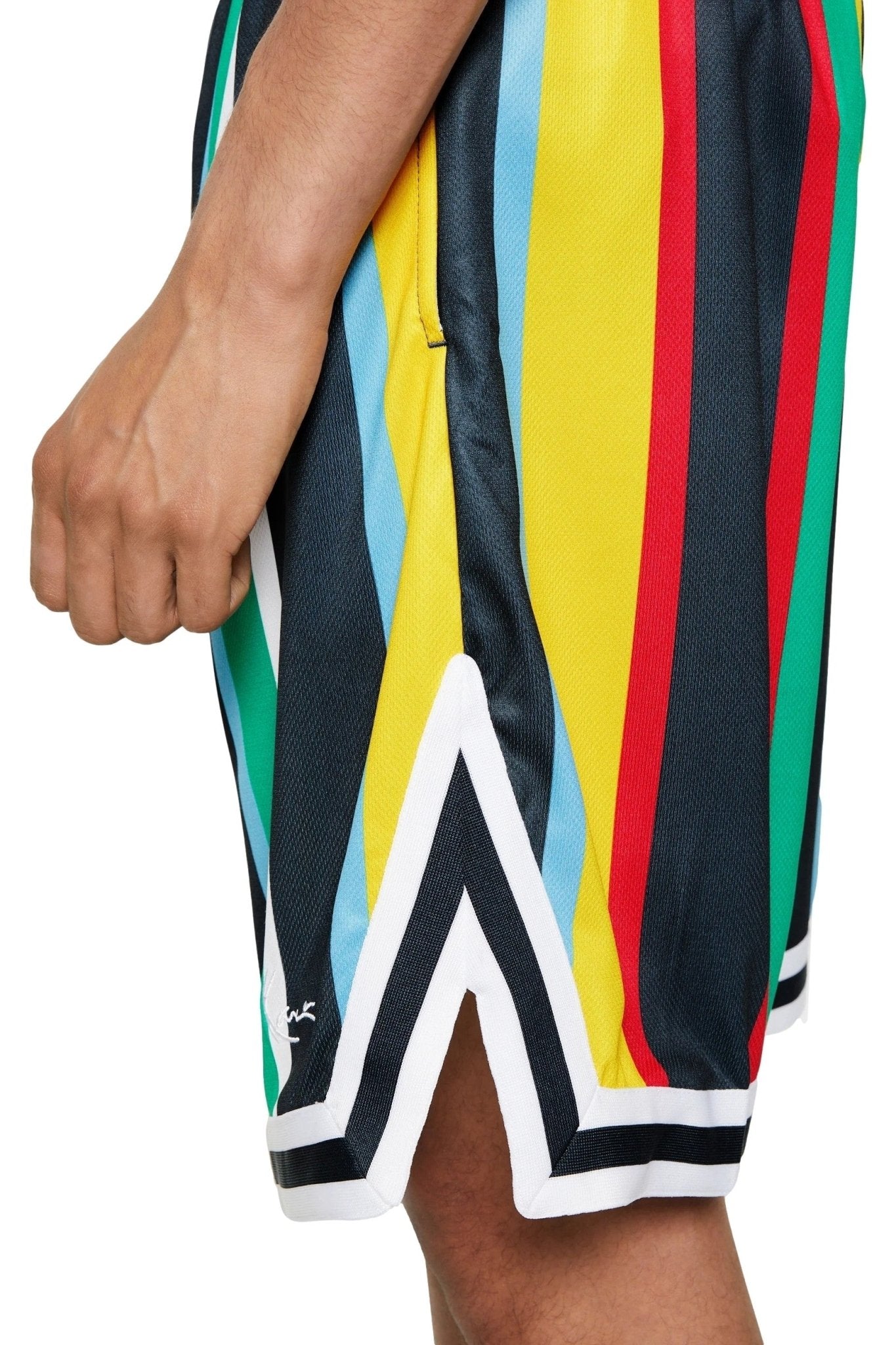 BERMUDA KARL KANI MULTICOLOR SMALL SIGNATURE STRIPE BASEBALL SHORT - AREA ZERO