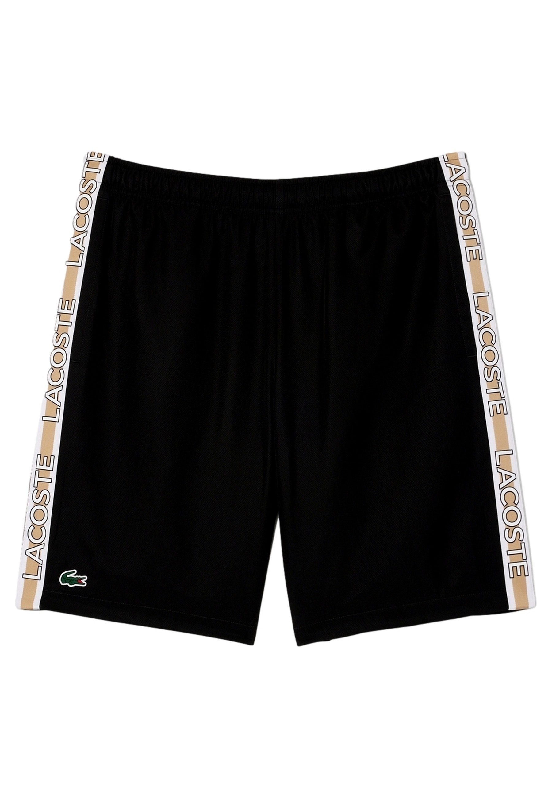 BERMUDA LACOSTE NEGRA TENNIS PERFORMANCE STRIPPED SHORT