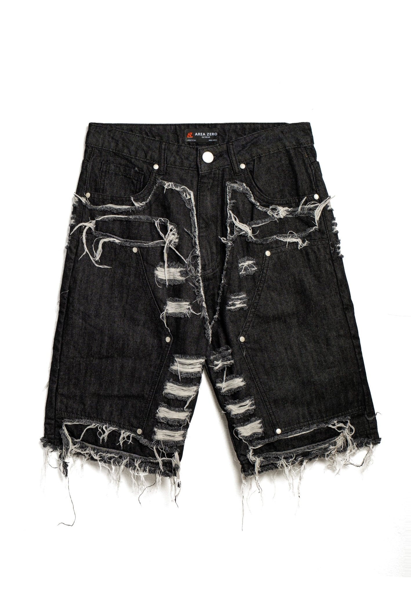 BERMUDA NEGRA VAQUERA DESHILACHADA FRONT ITEM SHORT - AREA ZERO