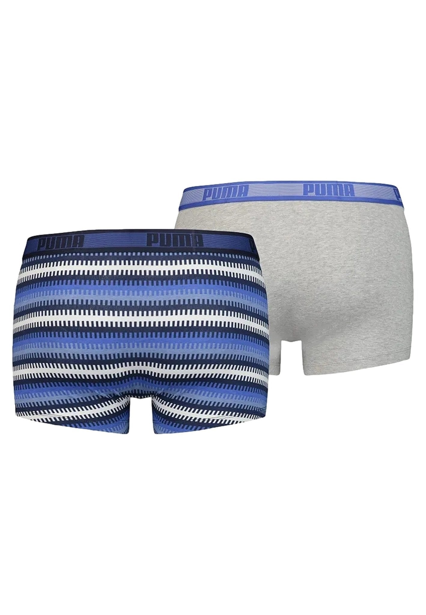BIPACK BOXERS PUMA AZULES/GRISES RAYAS LOGO LETRAS GOMA CINTURA - AREA ZERO