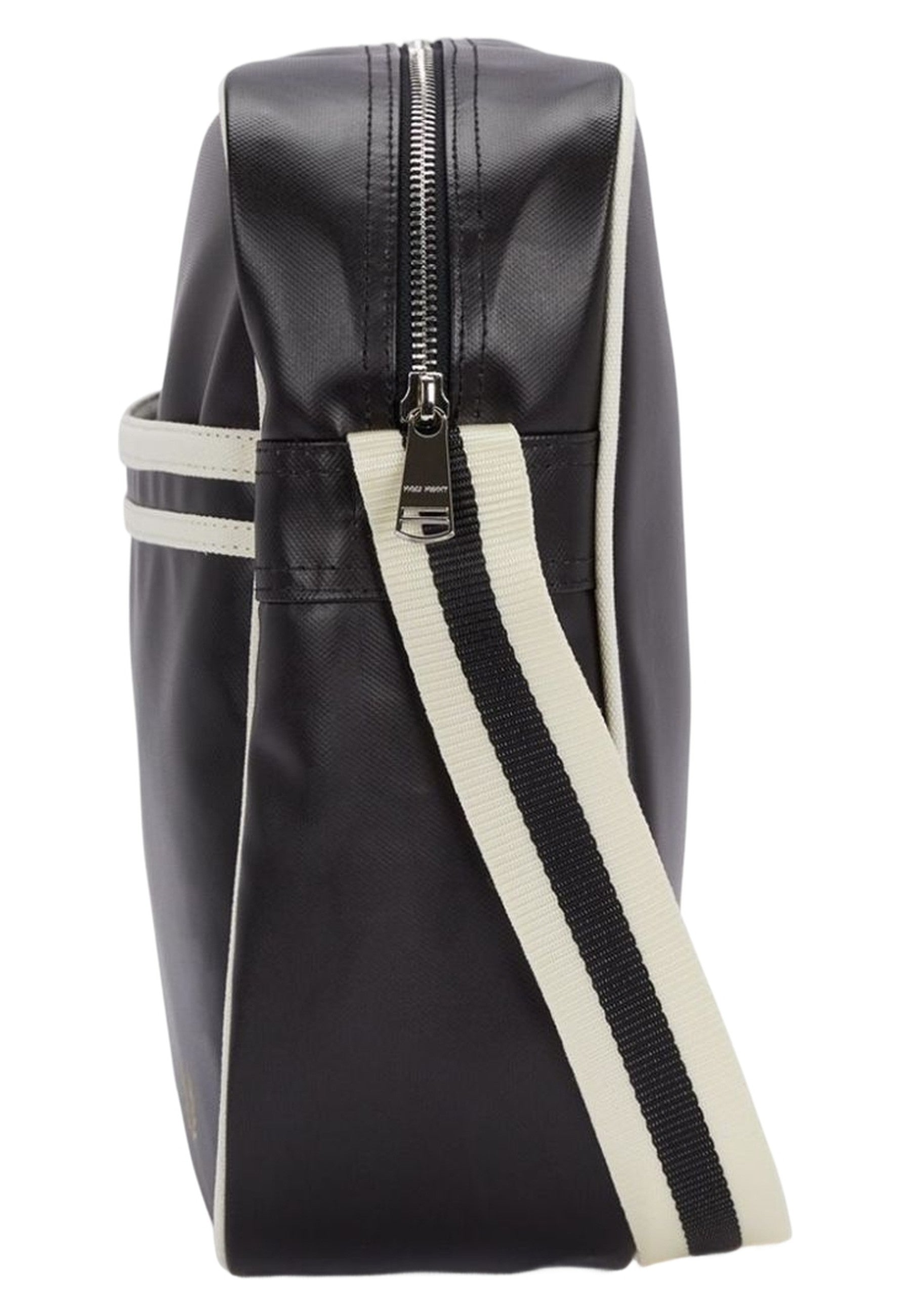 BOLSO FRED PERRY NEGRO FRANJAS ASA LARGA LOGO BORDADO