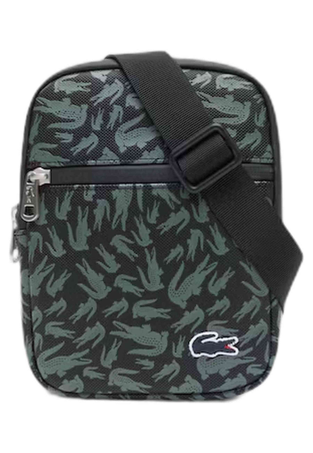 BOLSO LACOSTE NEGRO FULL PRINT FLAT CROSSOVER BAG
