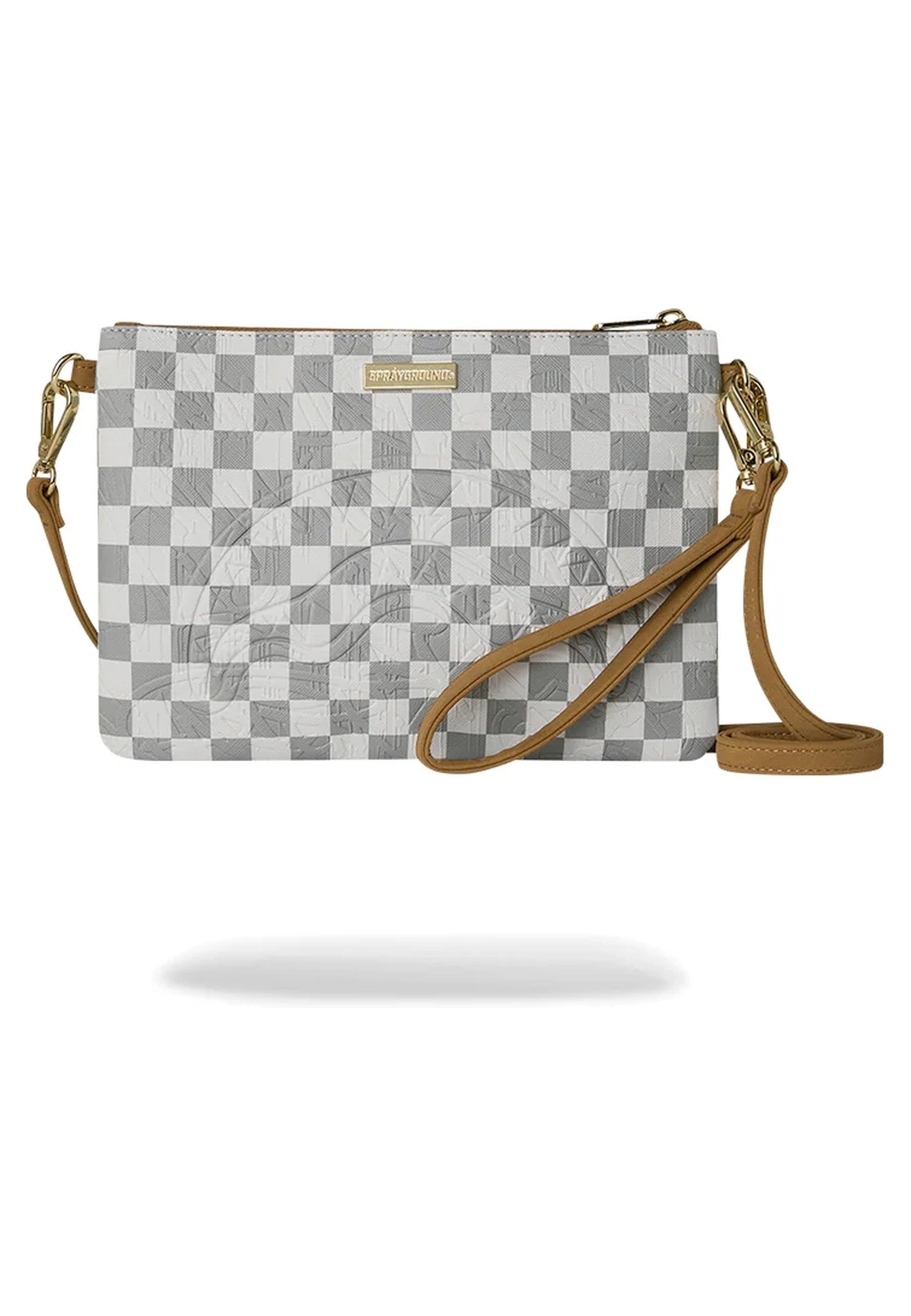 BOLSO SPRAYGROUND BLANCO GRAFF EMBOSSED CREAM CHECK CROSSOVER CLUTCH