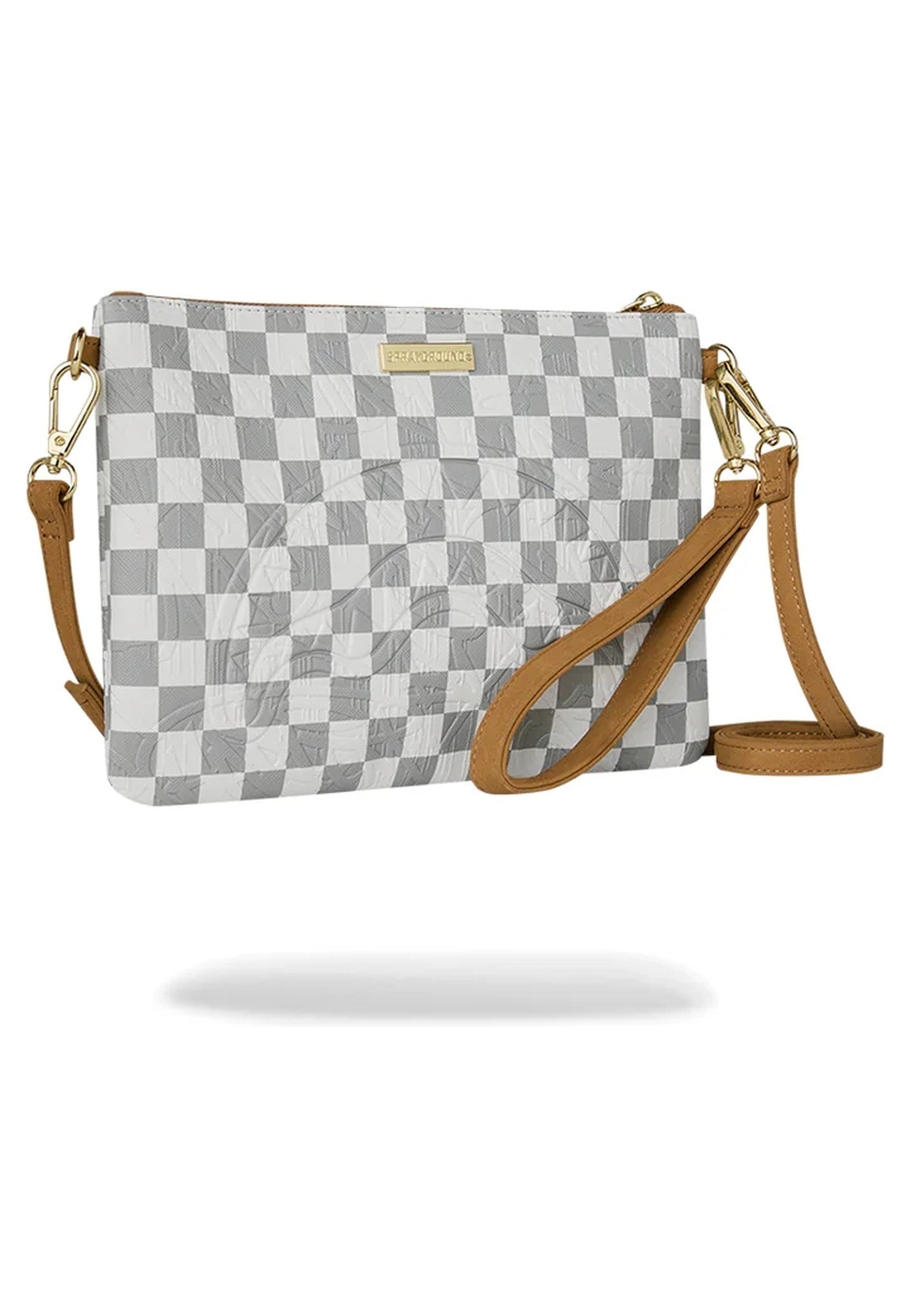BOLSO SPRAYGROUND BLANCO GRAFF EMBOSSED CREAM CHECK CROSSOVER CLUTCH