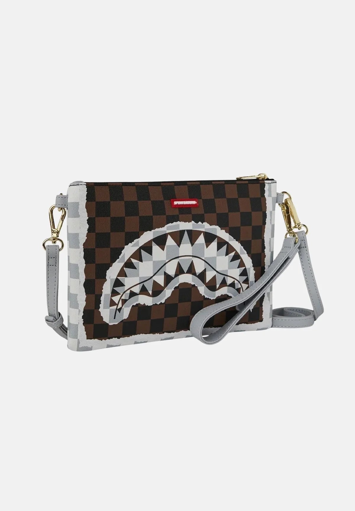 BOLSO SPRAYGROUND MARRON CREAM BROWN TEAR CHECK CROSSOVER CLUTCH