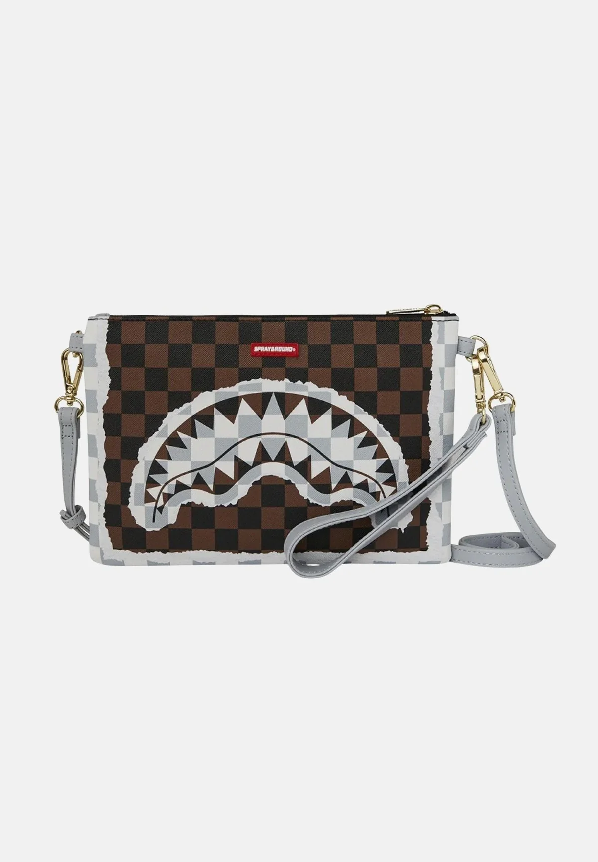 BOLSO SPRAYGROUND MARRON CREAM BROWN TEAR CHECK CROSSOVER CLUTCH