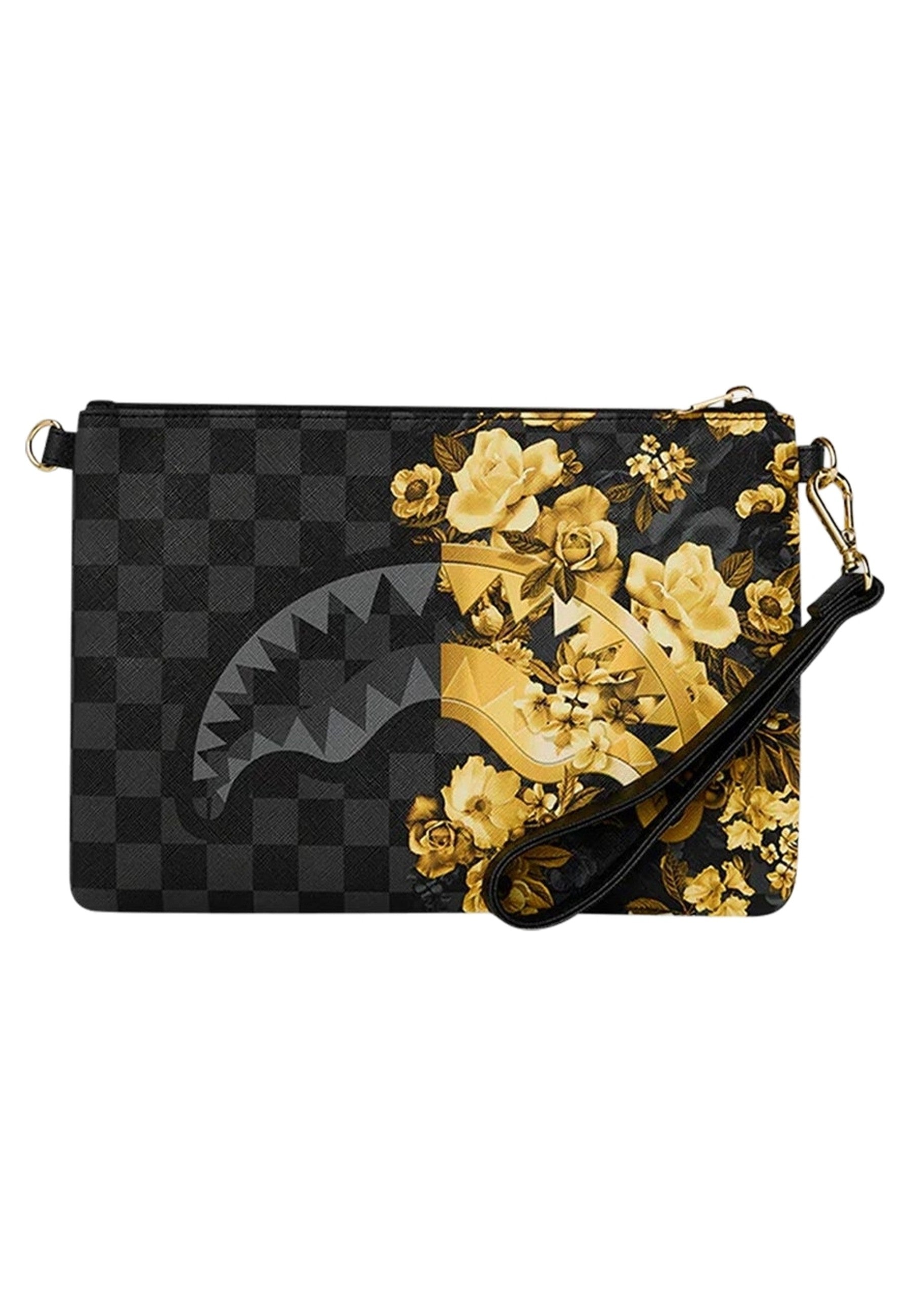 BOLSO SPRAYGROUND NEGRO GOLD FLORAL REMIX CROSSOVER CLUTCH