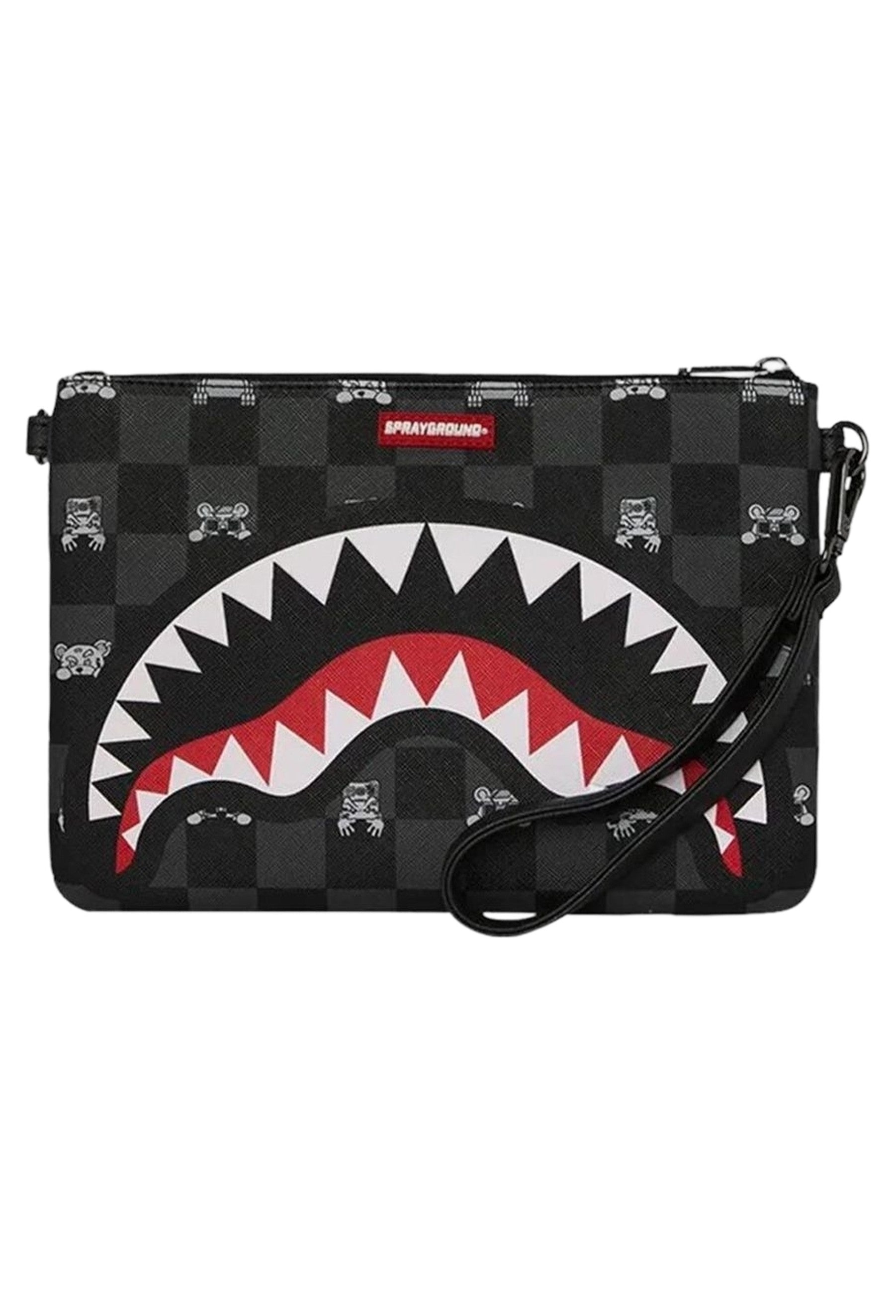 BOLSO SPRAYGROUND NEGRO GRAY PEEKING CHARACTER CHECK CROSSOVER CLUTCH