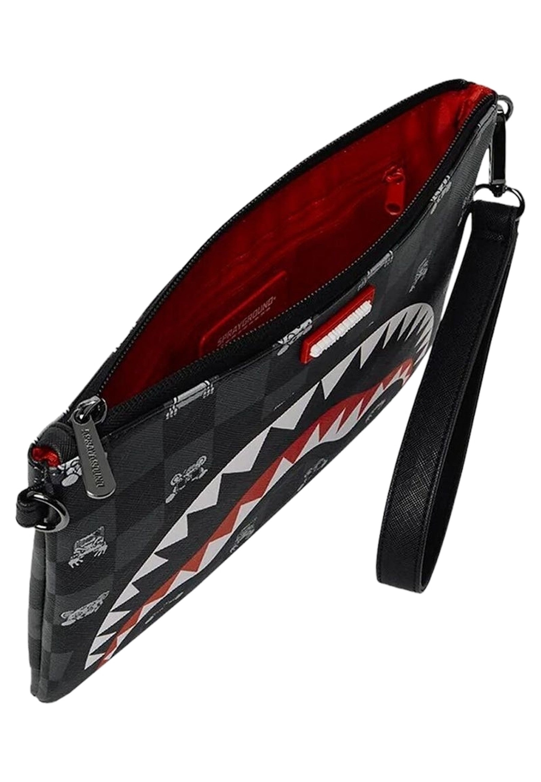 BOLSO SPRAYGROUND NEGRO GRAY PEEKING CHARACTER CHECK CROSSOVER CLUTCH