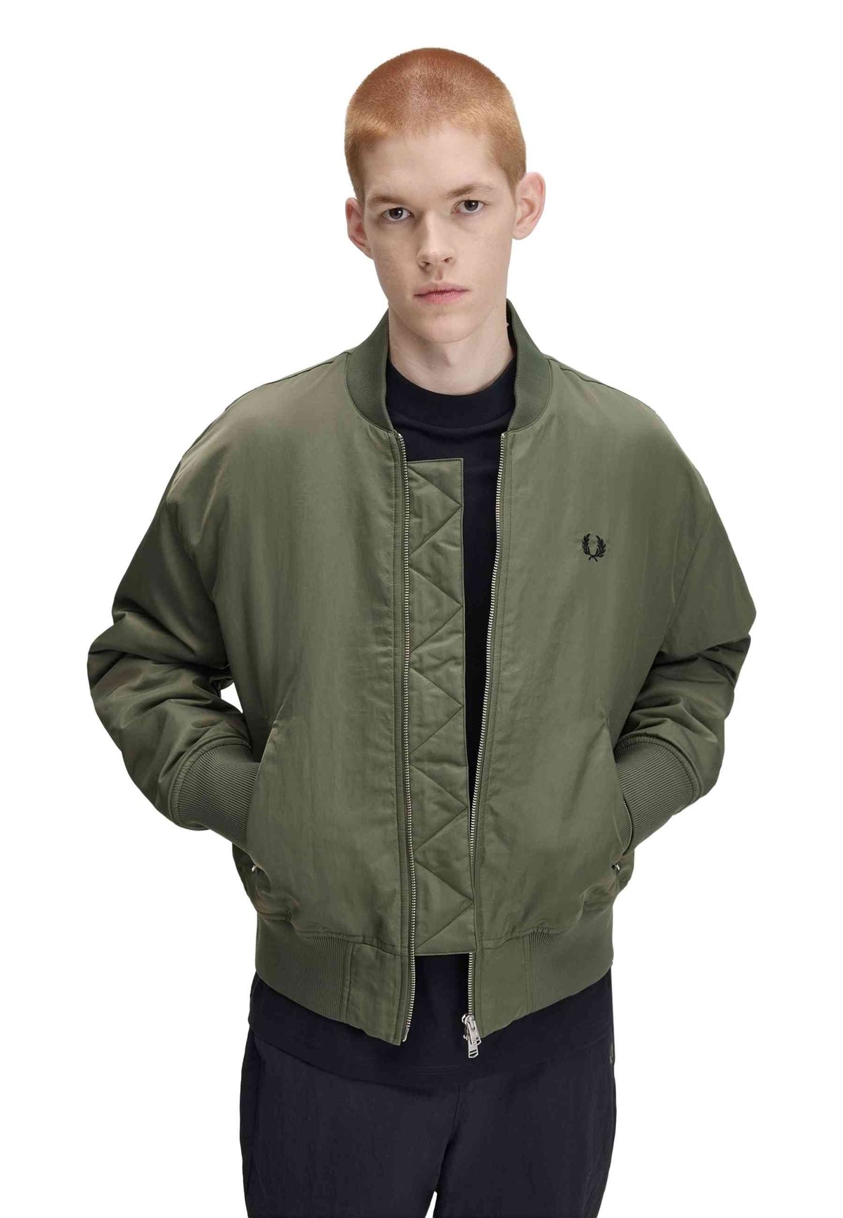 BOMBER FRED PERRY VERDE QUILTED TENNIS BOMBER JACKET