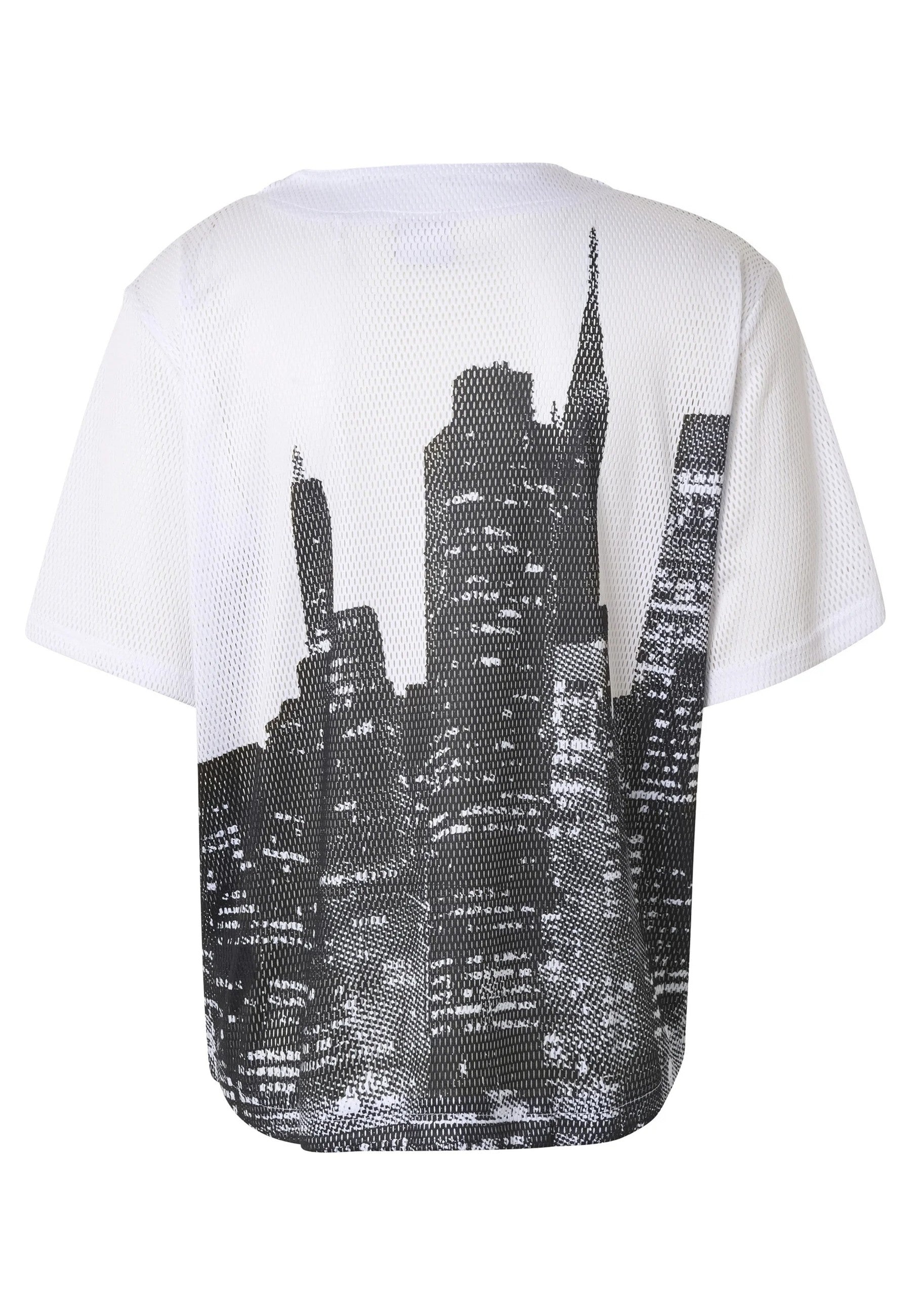 CAMISA KARL KANI BLANCA SIGNATURE MESH BASEBALL SHIRT