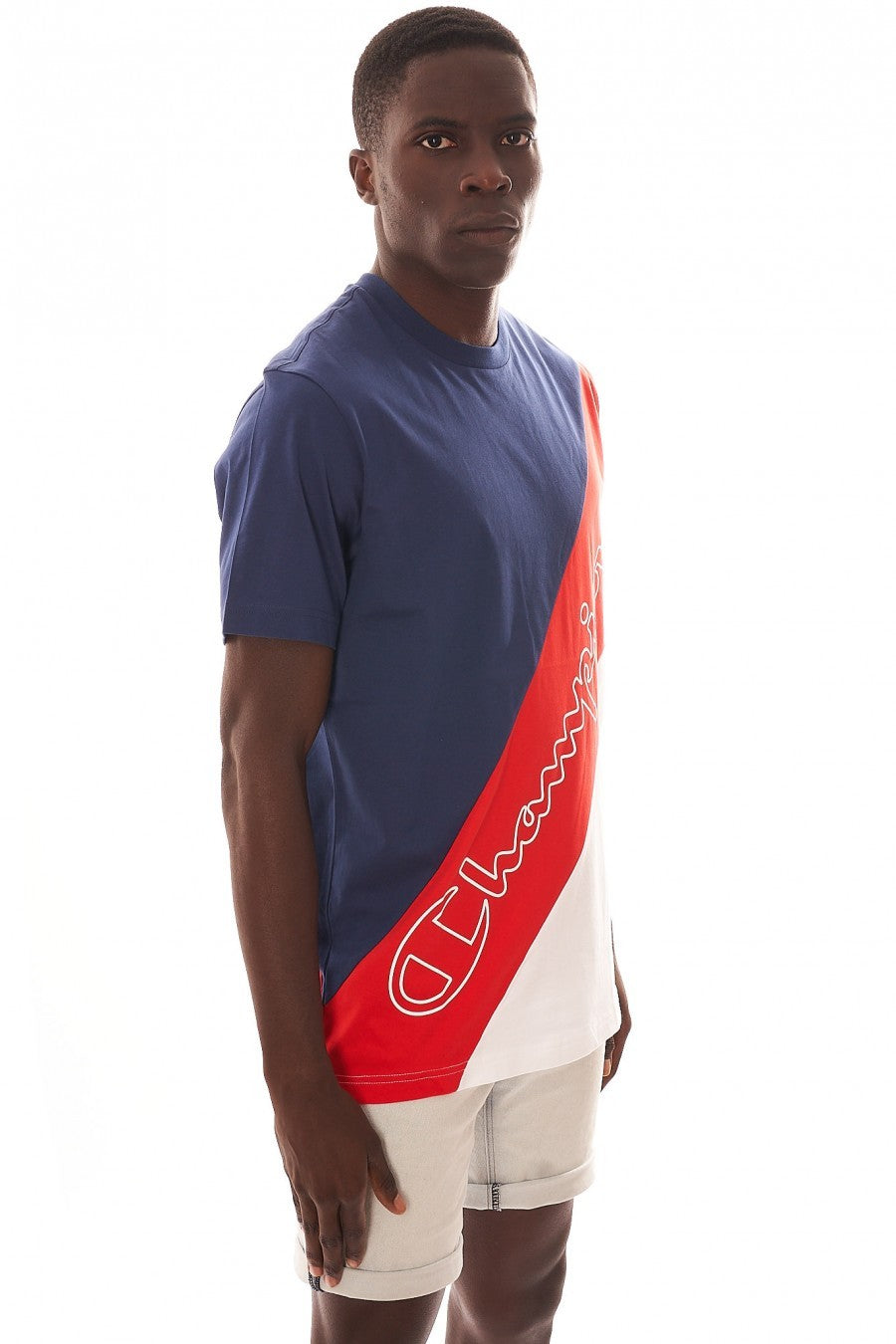 CAMISETA CHAMPION MARINO/ROJA FRANJA DIAGONAL PECHO MANGA CORTA