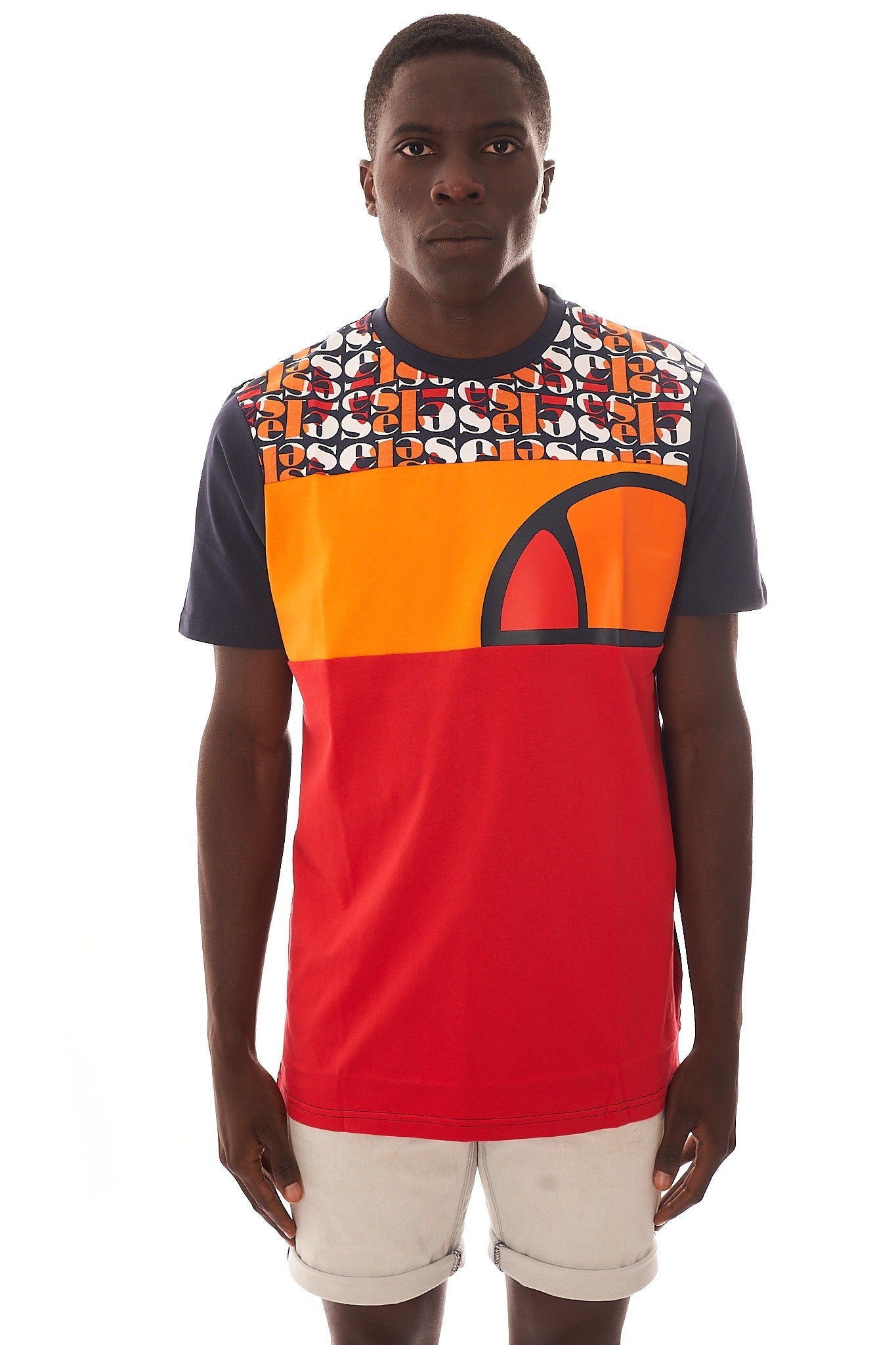 CAMISETA ELLESSE ROJA TRICOLOR LETRAS HOMBROS MANGA CORTA