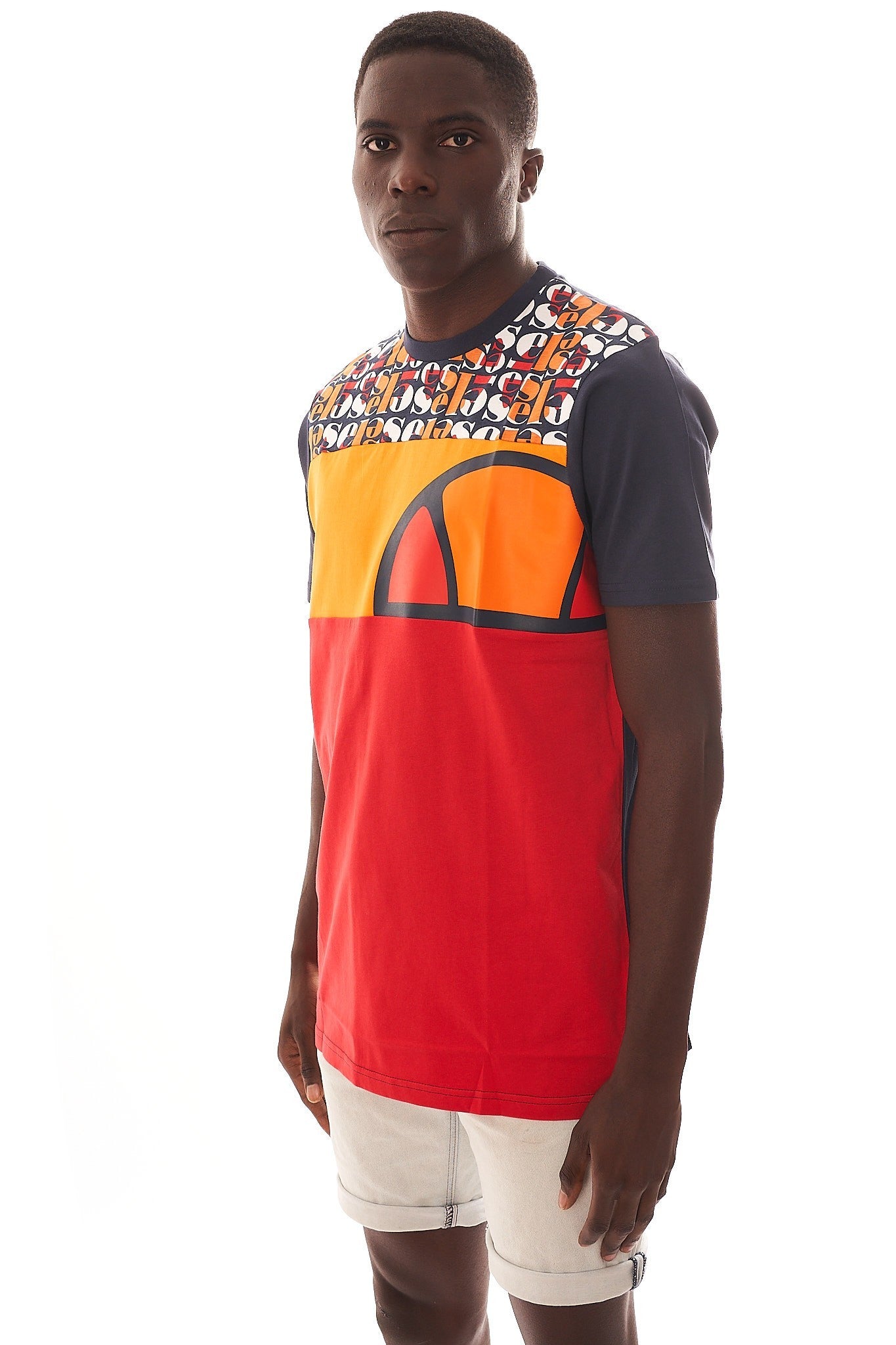 CAMISETA ELLESSE ROJA TRICOLOR LETRAS HOMBROS MANGA CORTA