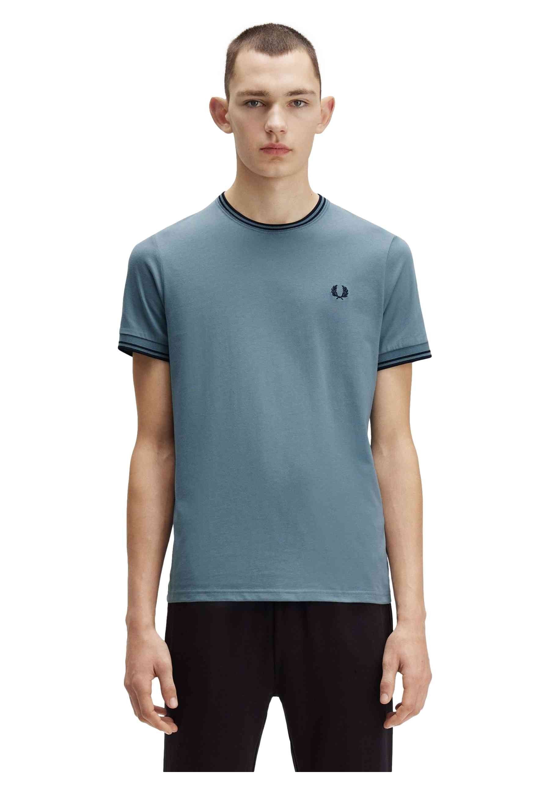CAMISETA FRED PERRY AZUL CONTRAST RIBETED TEE