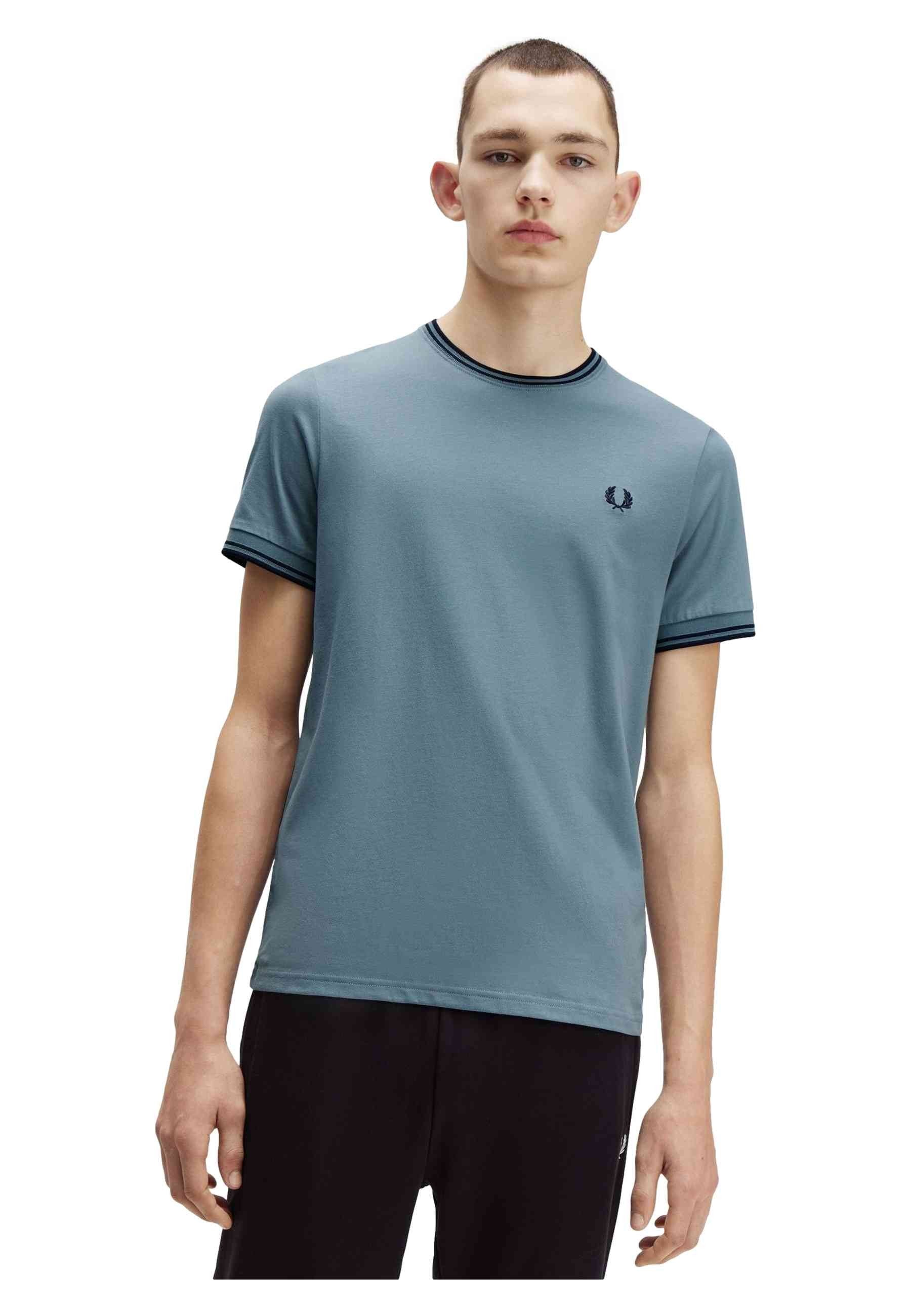 CAMISETA FRED PERRY AZUL CONTRAST RIBETED TEE