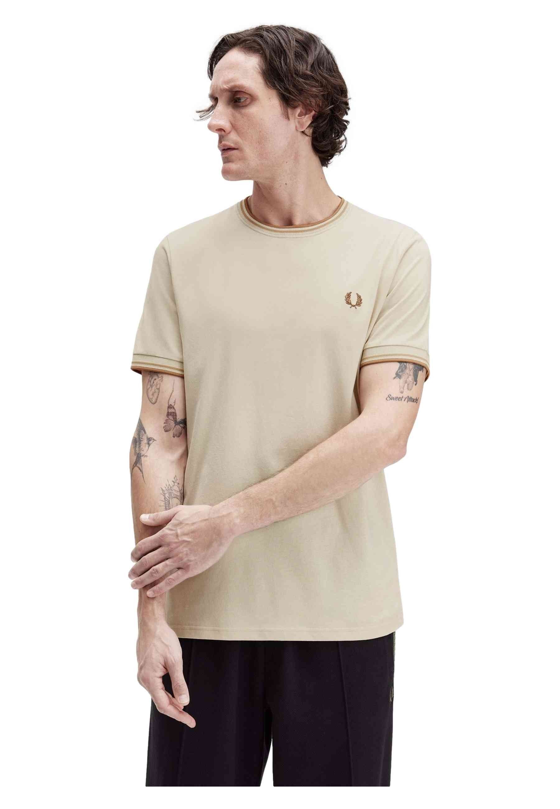 CAMISETA FRED PERRY BEIGE CONTRAST RIBETED TEE