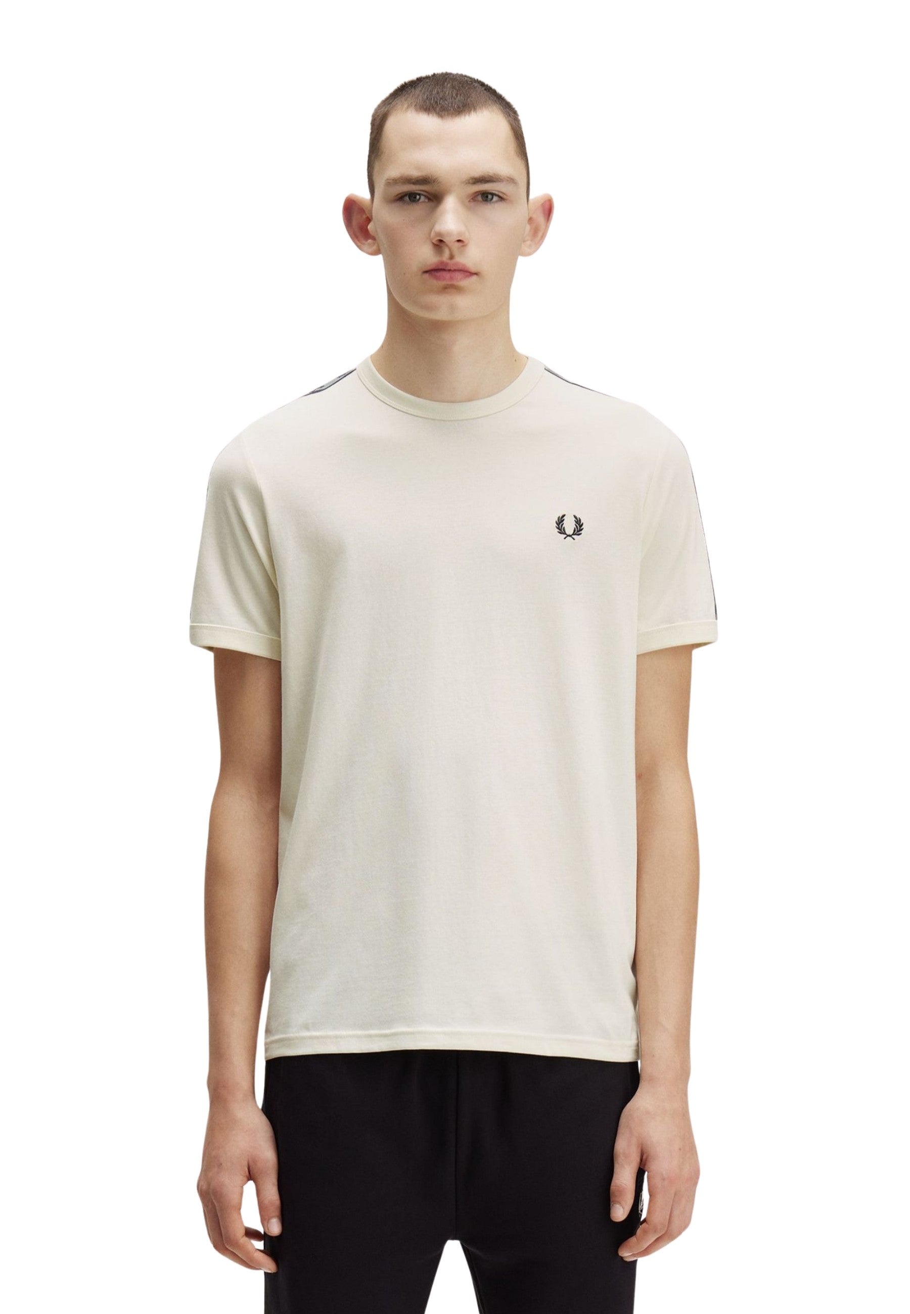 CAMISETA FRED PERRY BEIGE CONTRAST TAPE RINGER TEE