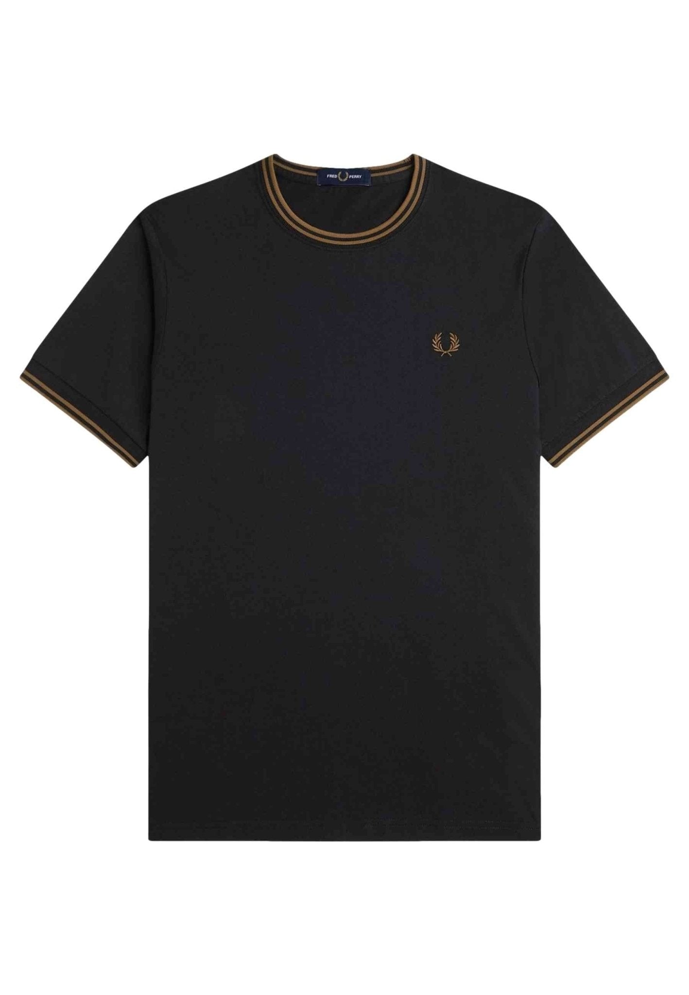 CAMISETA FRED PERRY NEGRA/MARRON CONTRAST RIBETED TEE - AREA ZERO