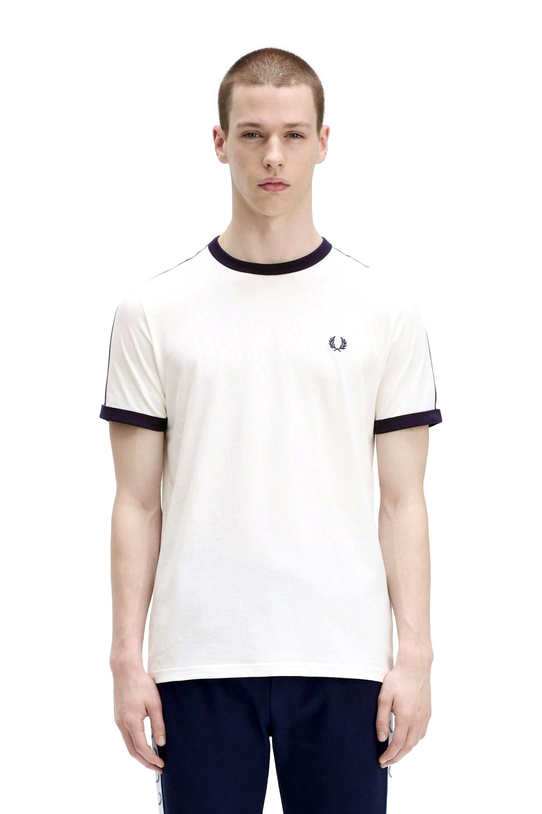 CAMISETA FRED FERRY BLANCA FRANJAS HOMBRO BORDADO PECHO