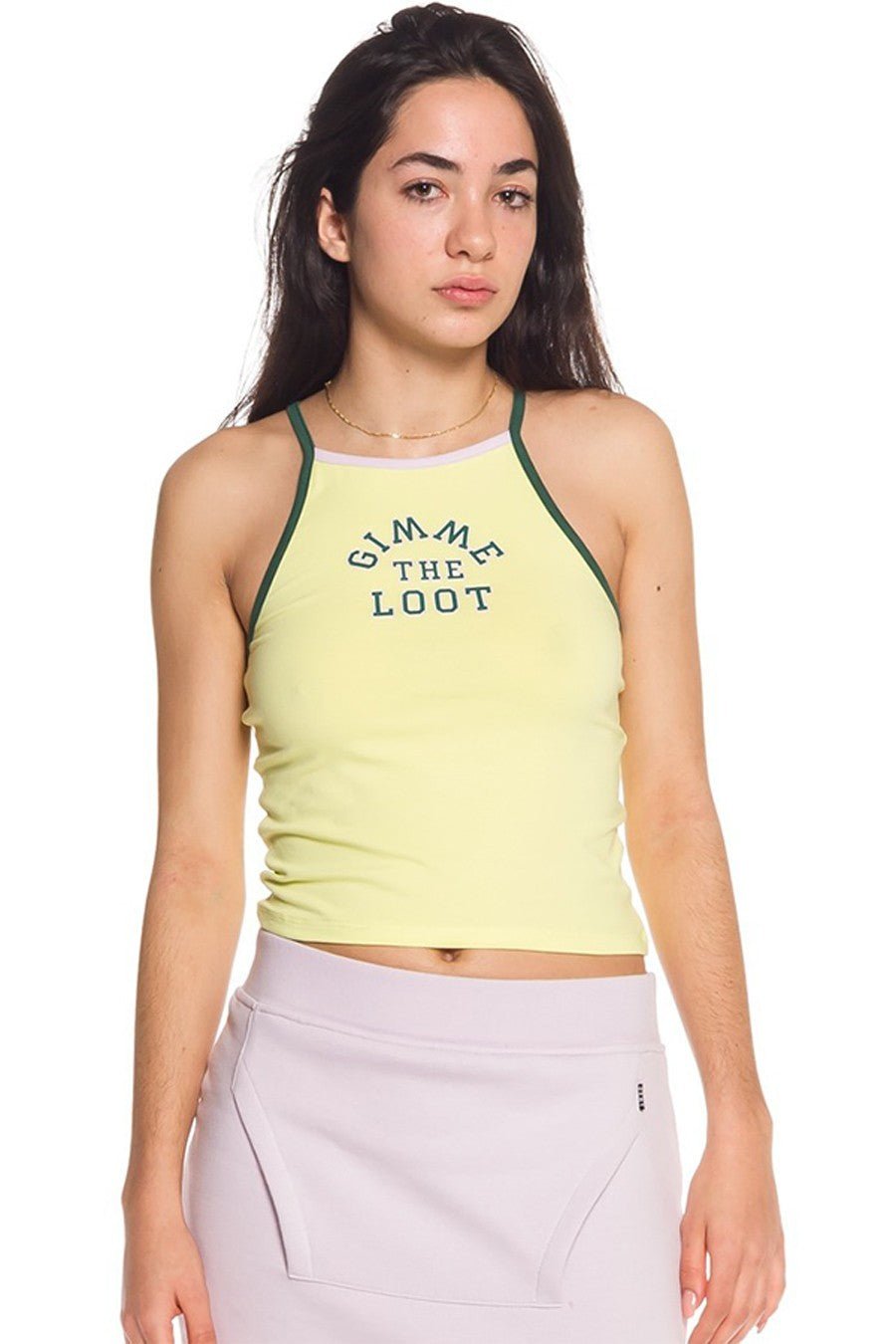 CAMISETA GRIMEY AMARILLA TIRANTES GIMME THE LOOH ESTAMPADO PECHO - AREA ZERO