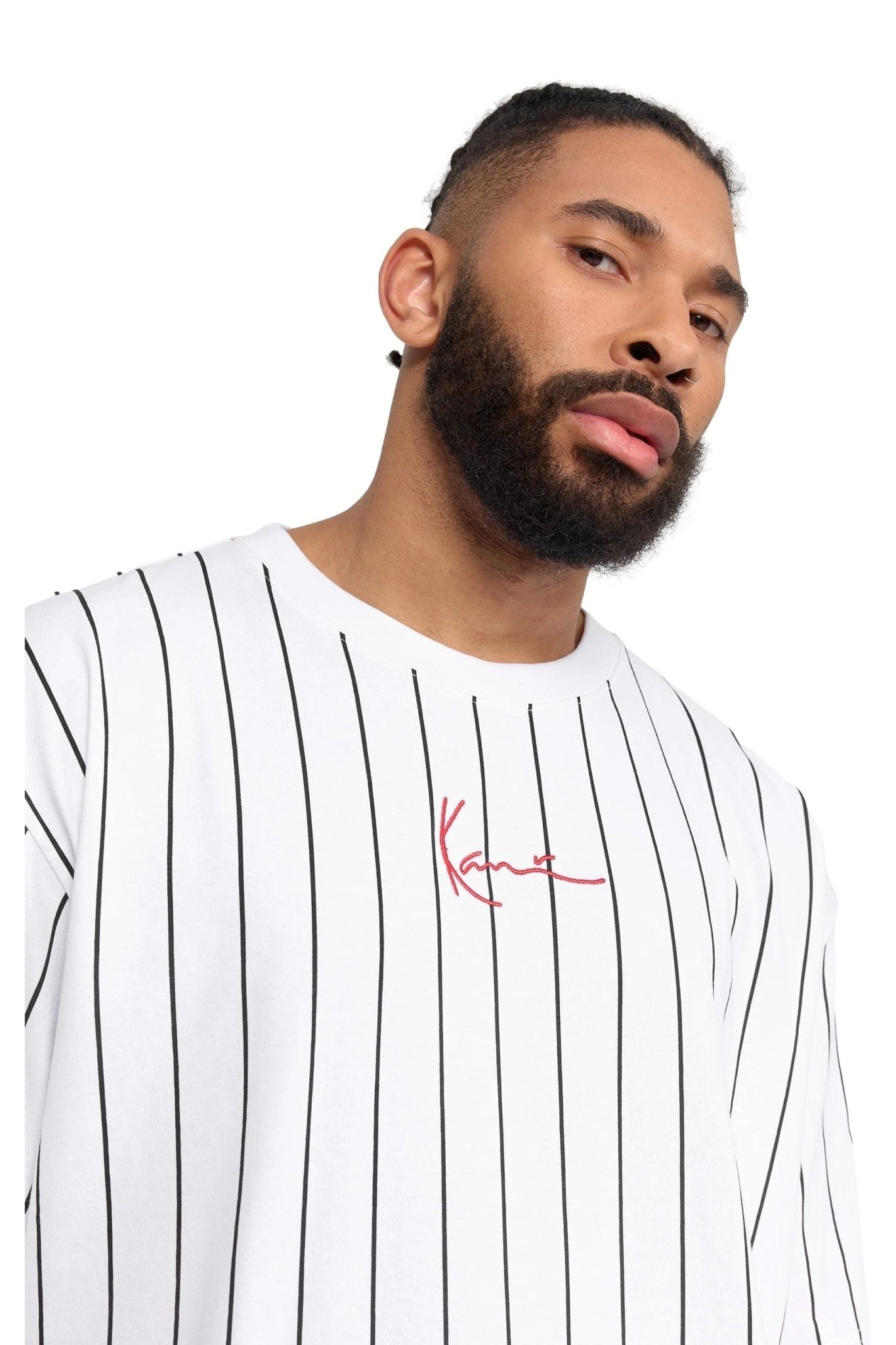 CAMISETA KARL KANI BLANCA SMALL LOGO PINSTRIPE TEE - AREA ZERO