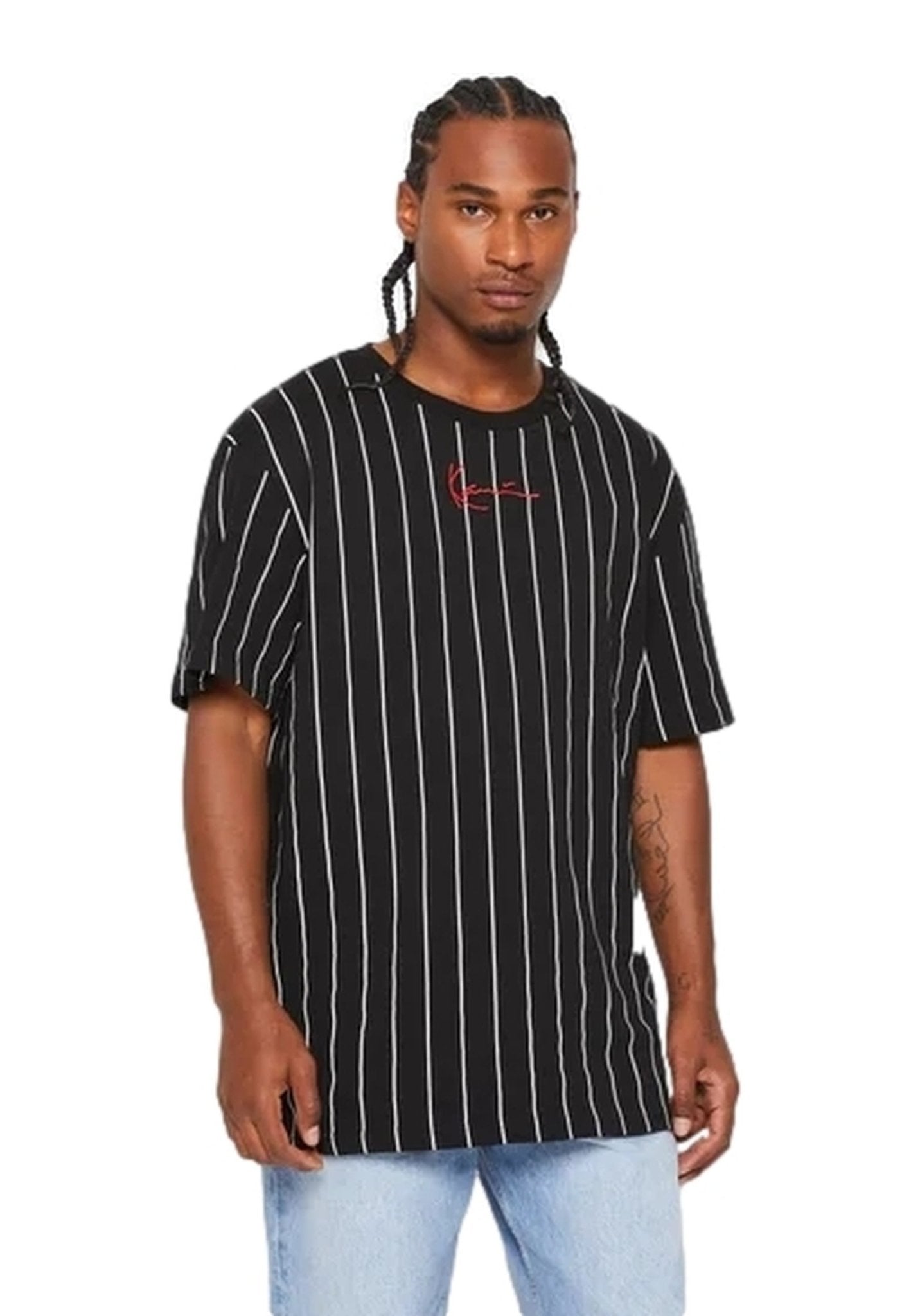 CAMISETA KARL KANI NEGRA SMALL SIGNATURE PINSTRIPE TEE - AREA ZERO