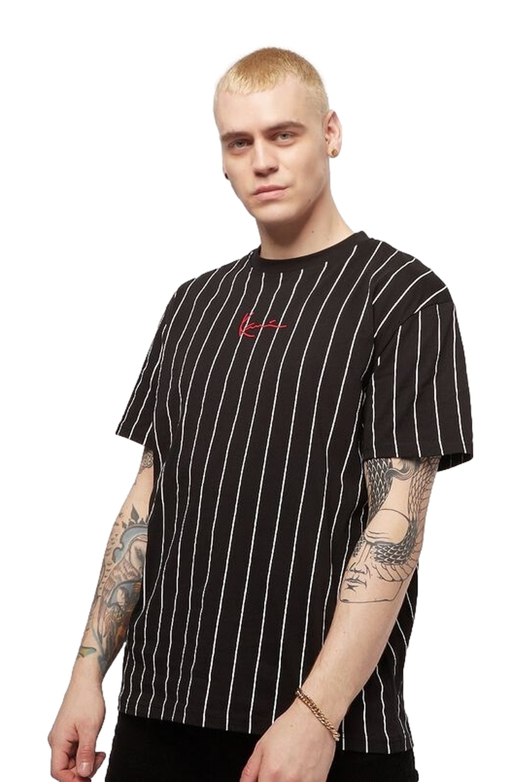 CAMISETA KARL KANI NEGRA SMALL SIGNATURE PINSTRIPE TEE
