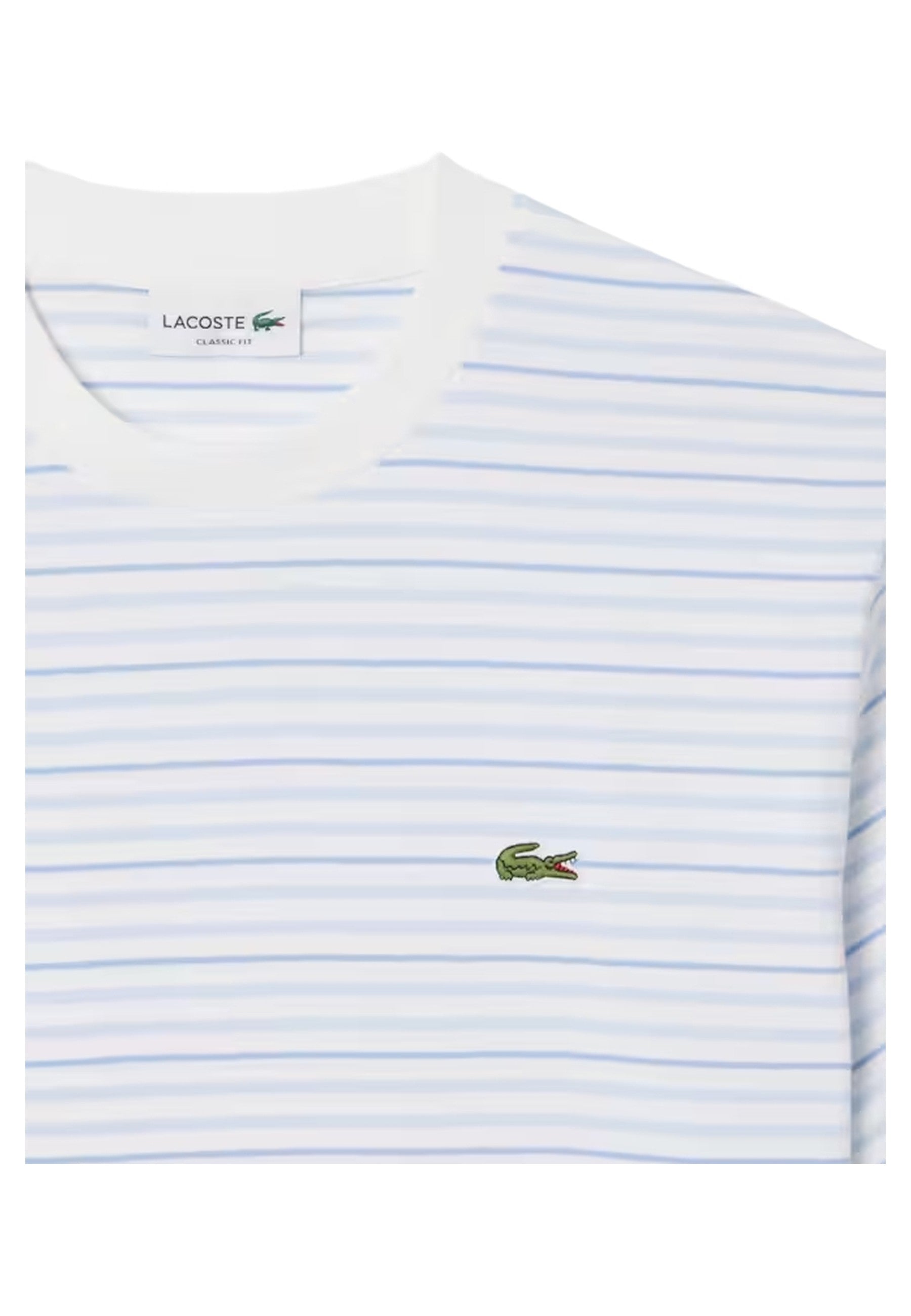 CAMISETA LACOSTE BLANCA RAYAS CREWNECK TEE
