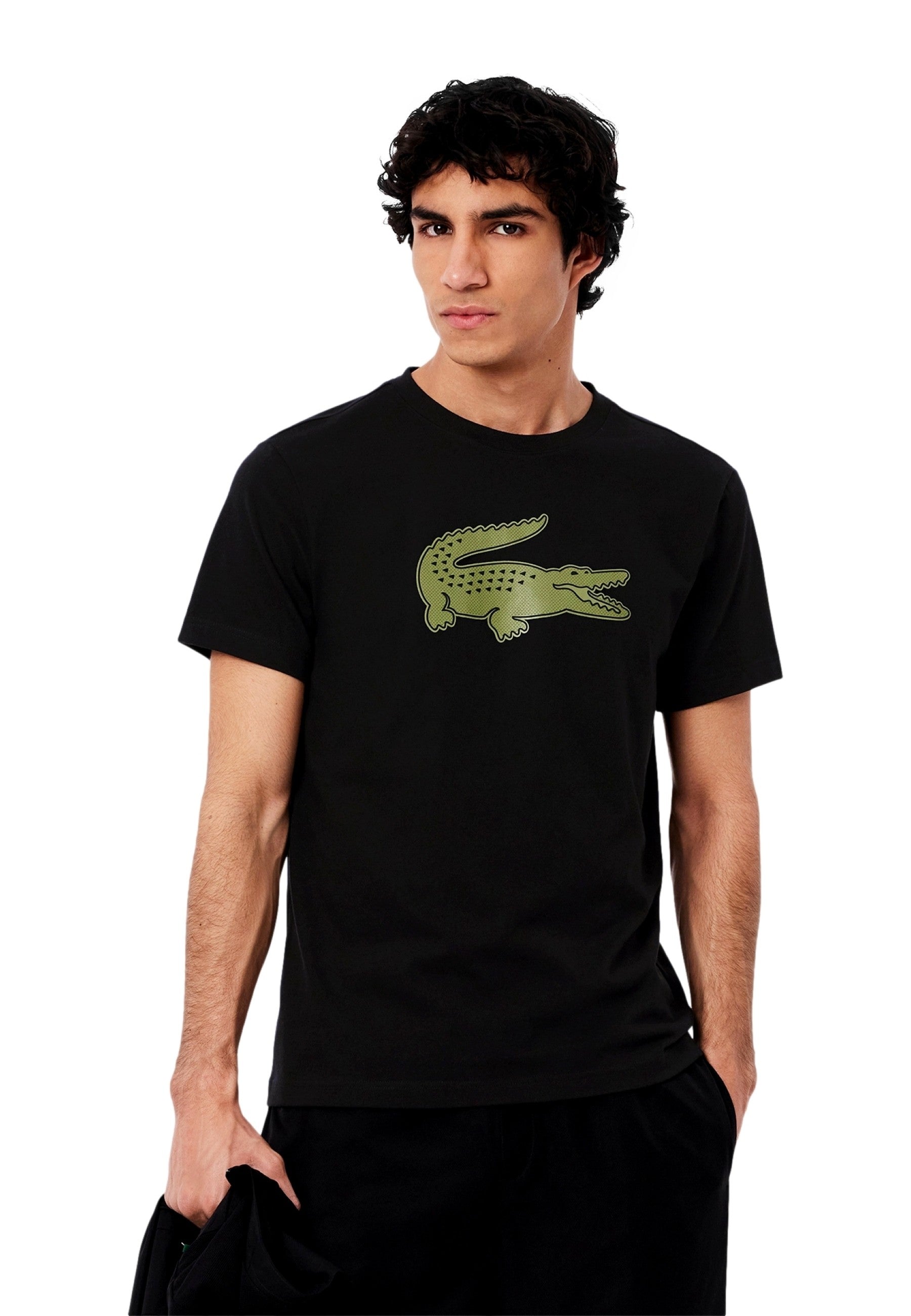 CAMISETA LACOSTE NEGRA/VERDE XXL LOGO ULTRA DRY TEE