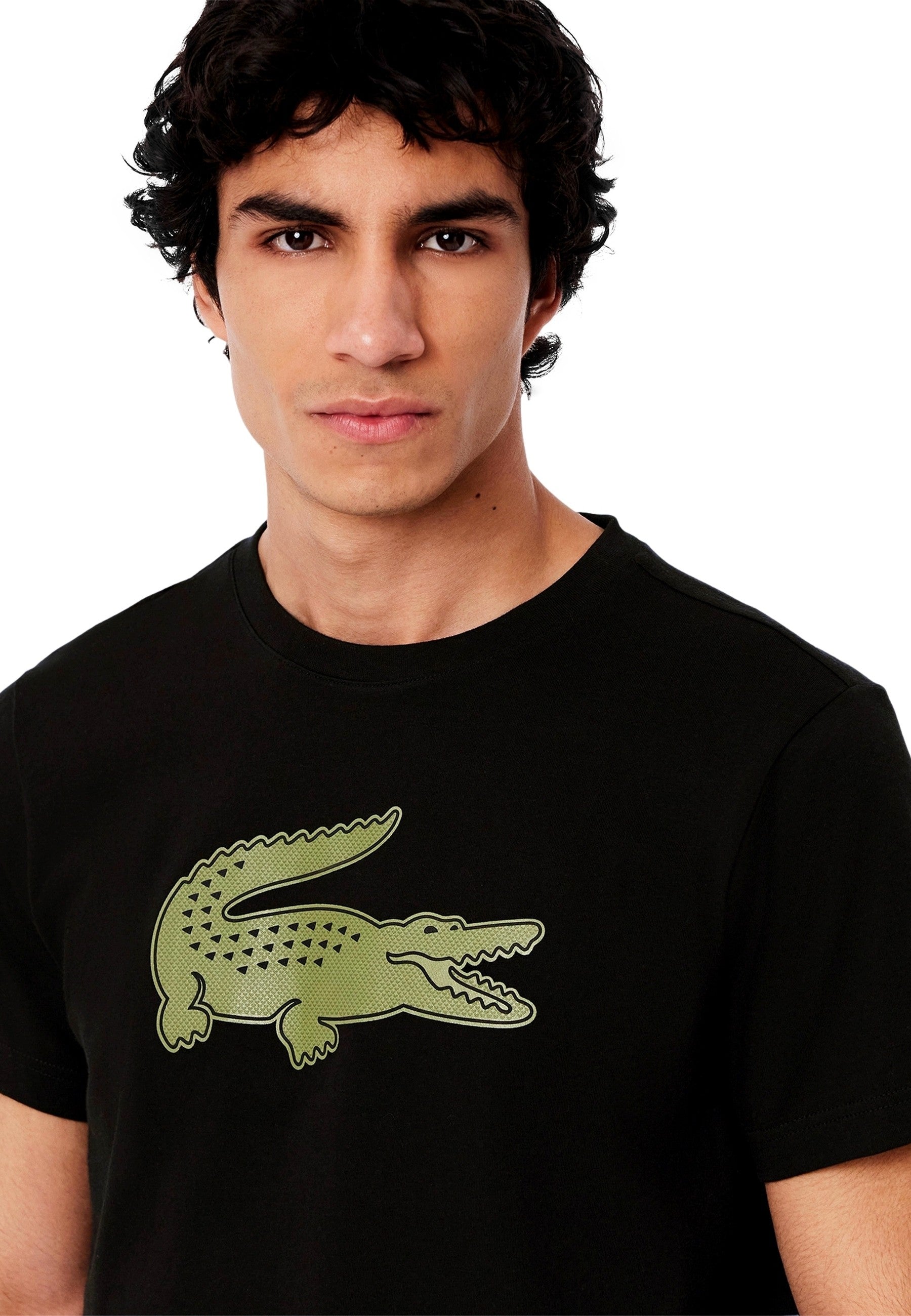 CAMISETA LACOSTE NEGRA/VERDE XXL LOGO ULTRA DRY TEE