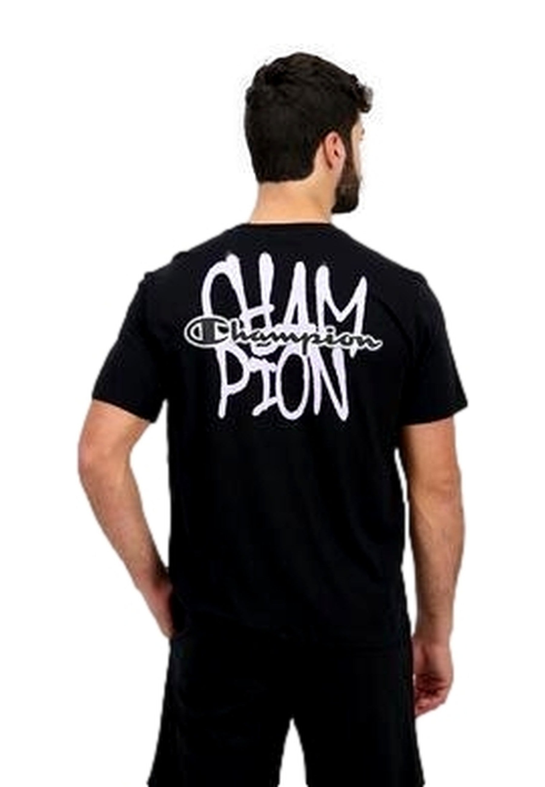 CAMSIETA CHAMPION NEGRA COTTON GRAFITTI LOGO CREWNECK