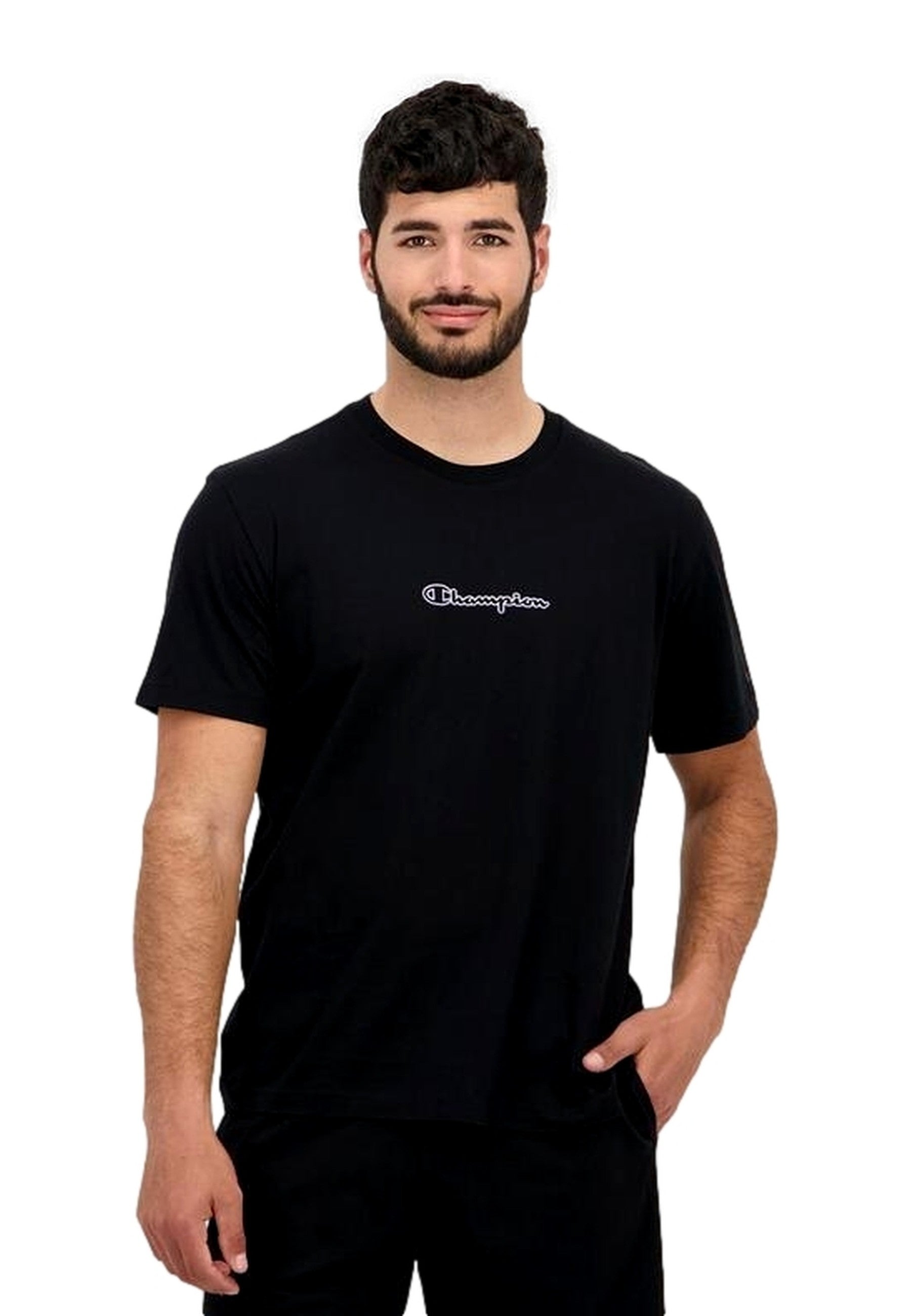 CAMSIETA CHAMPION NEGRA COTTON GRAFITTI LOGO CREWNECK