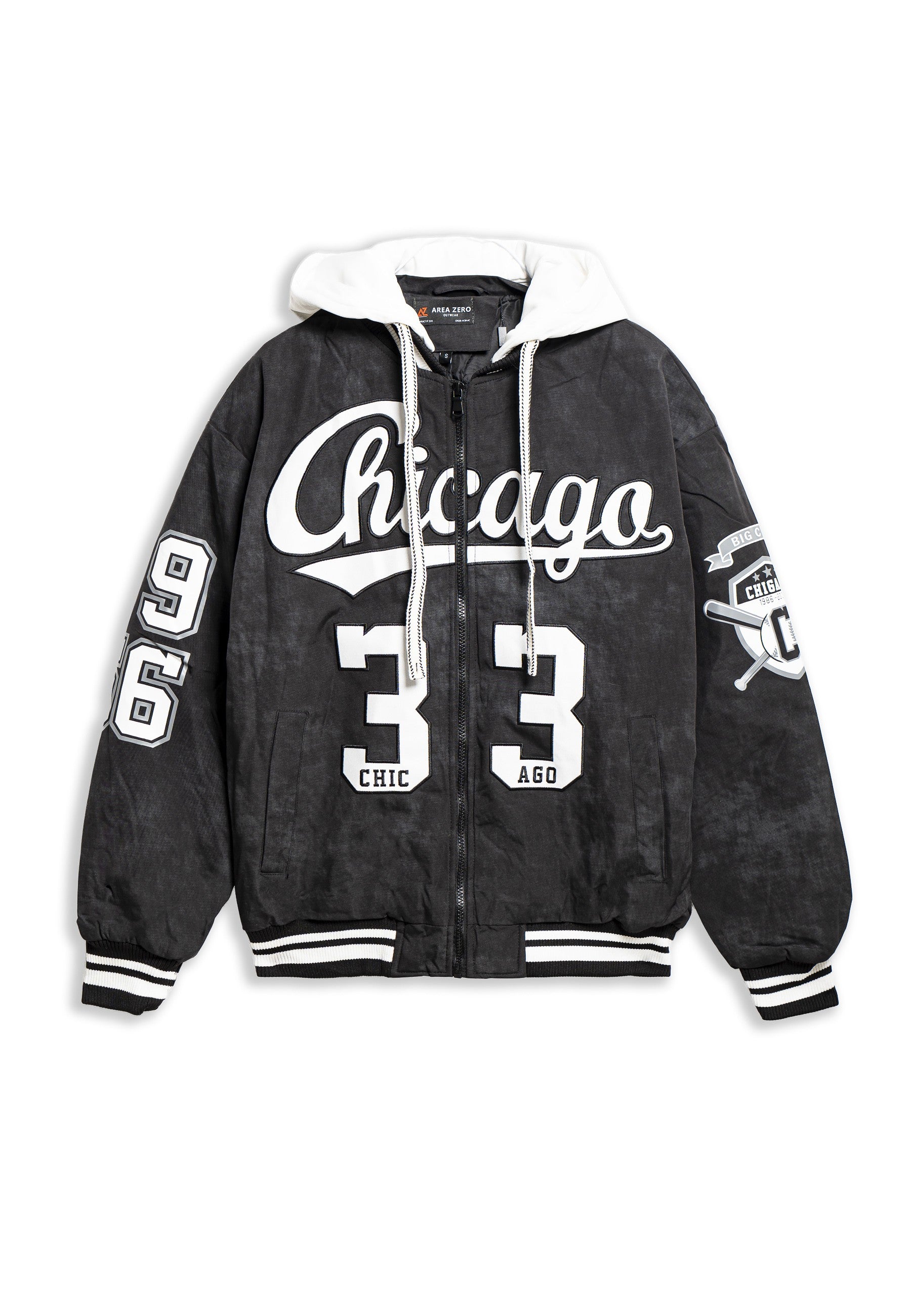 CAZADORA NEGRA CHICAGO 33 VARSITY JACKET