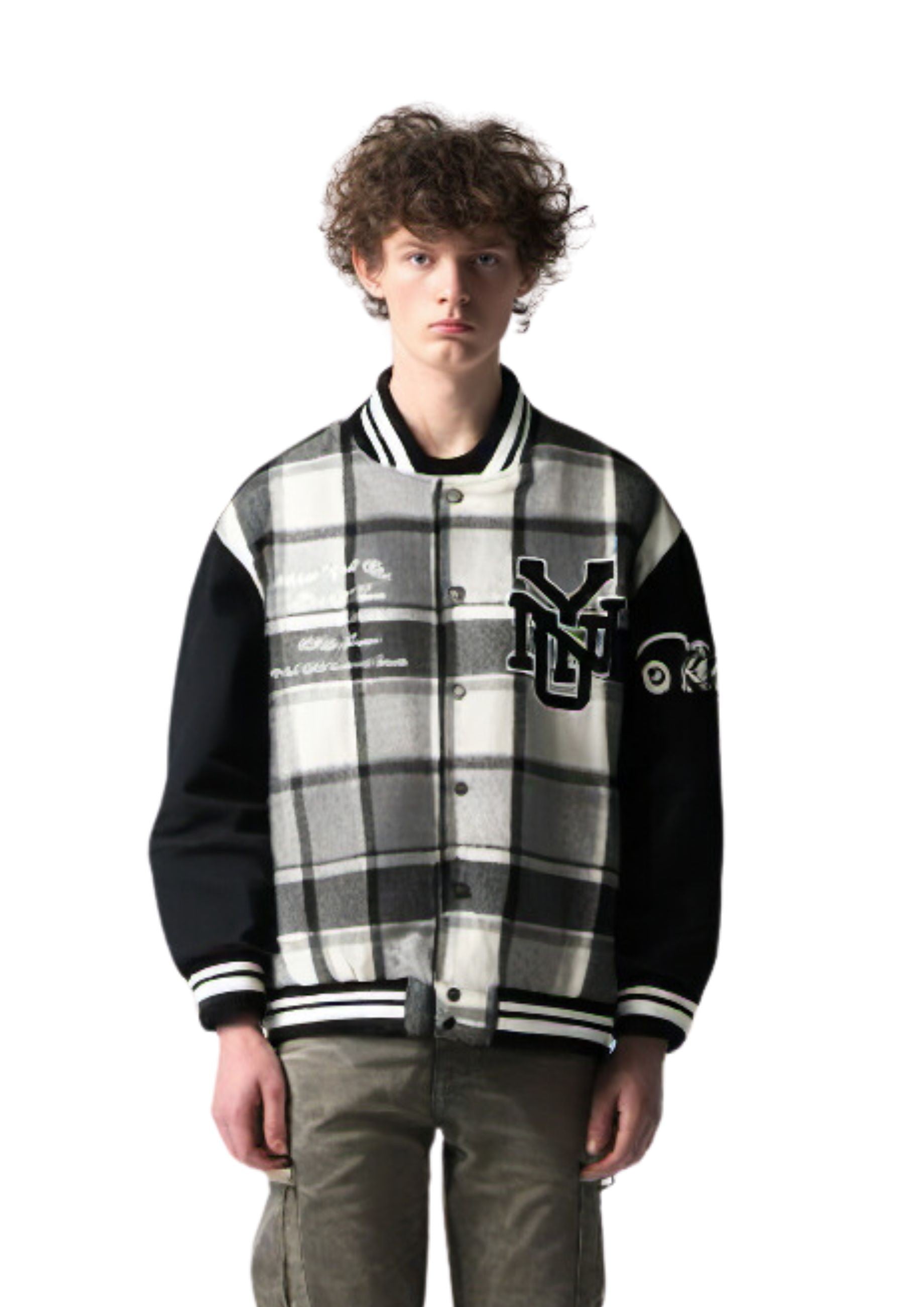 CAZADORA NEGRA SQUARES VARSITY JACKET