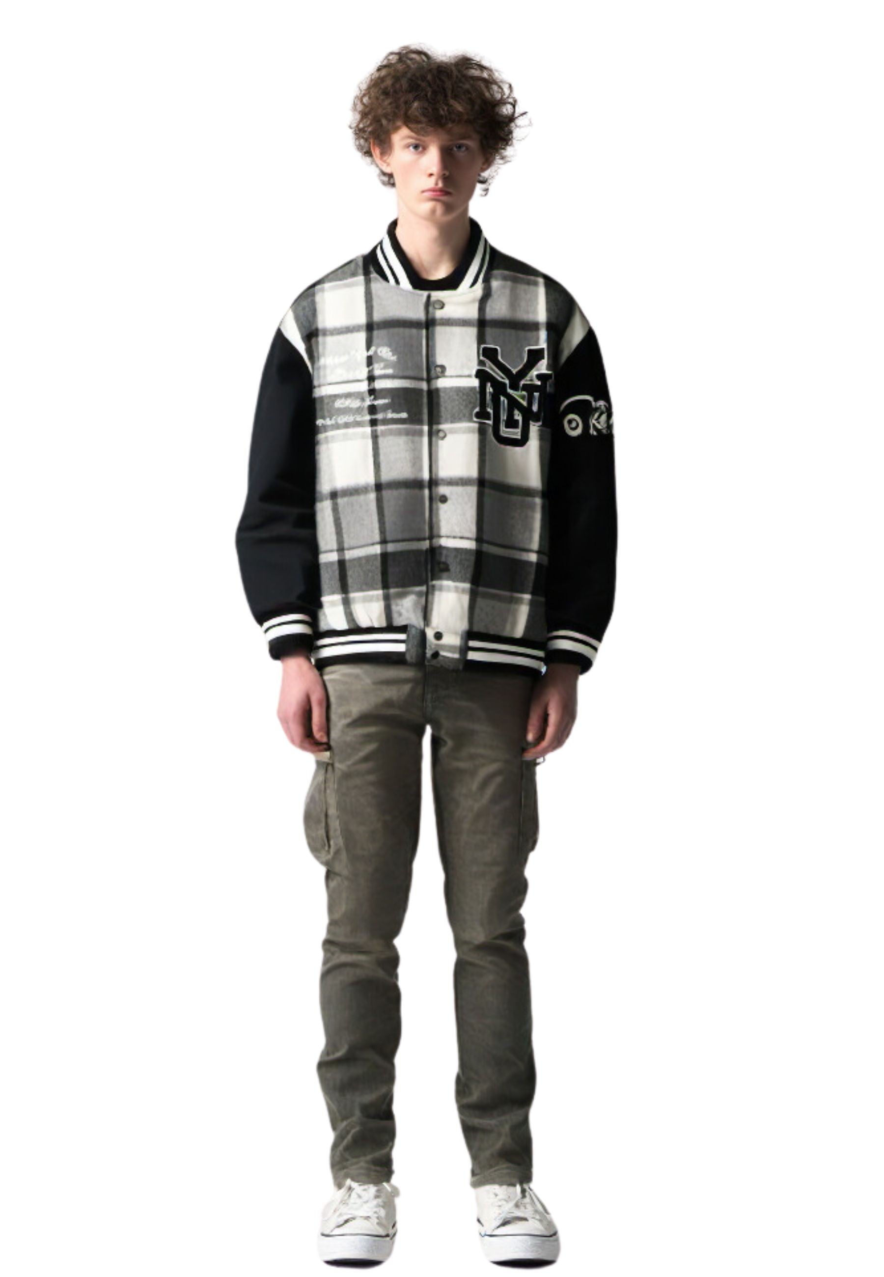 CAZADORA NEGRA SQUARES VARSITY JACKET