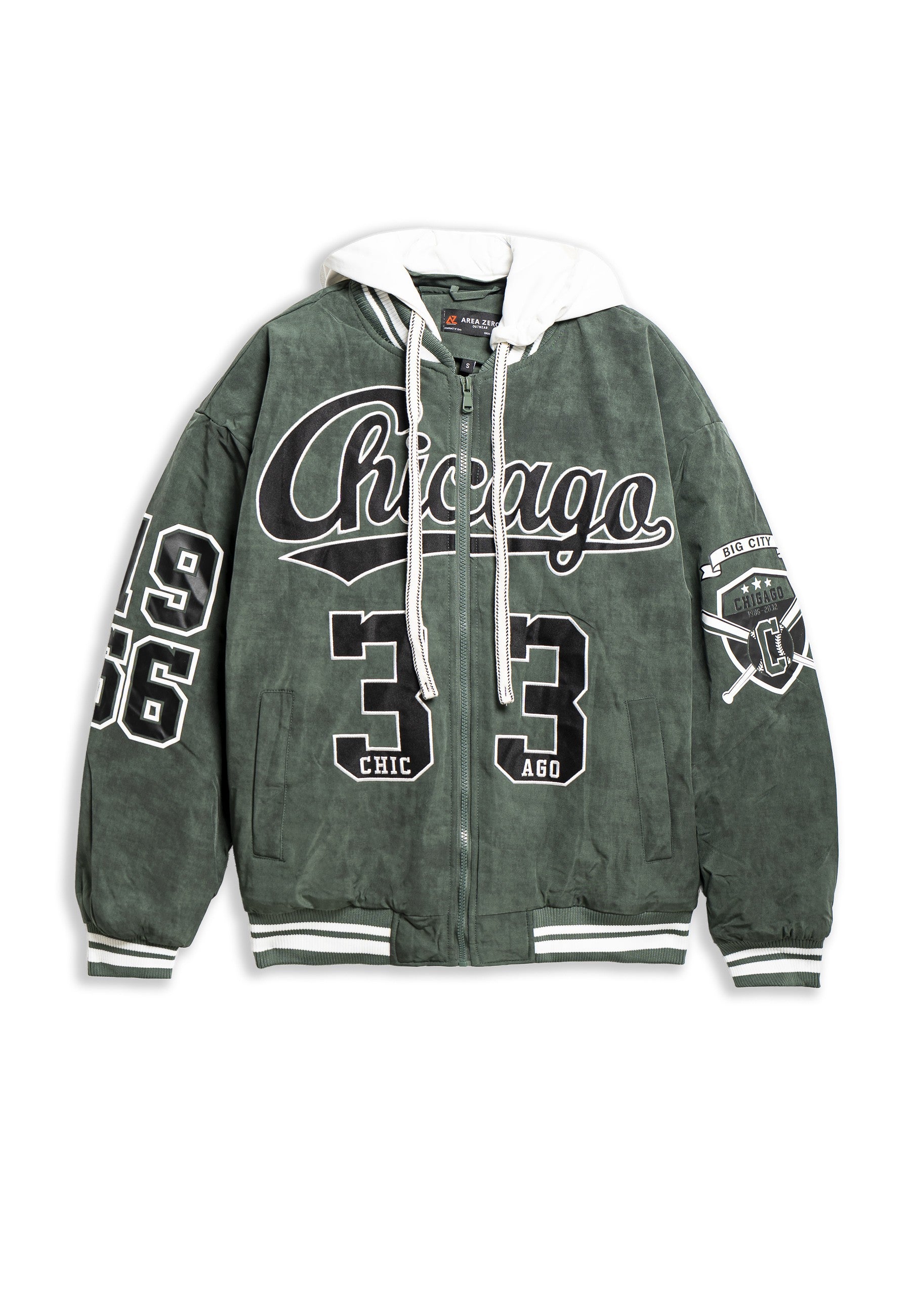 CAZADORA VERDE CHICAGO 33 VARSITY JACKET