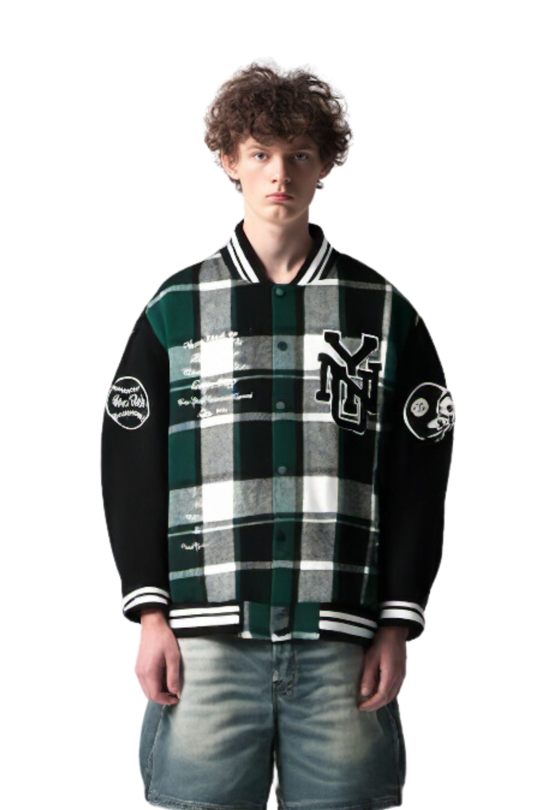 CAZADORA VERDE SQUARES VARSITY JACKET
